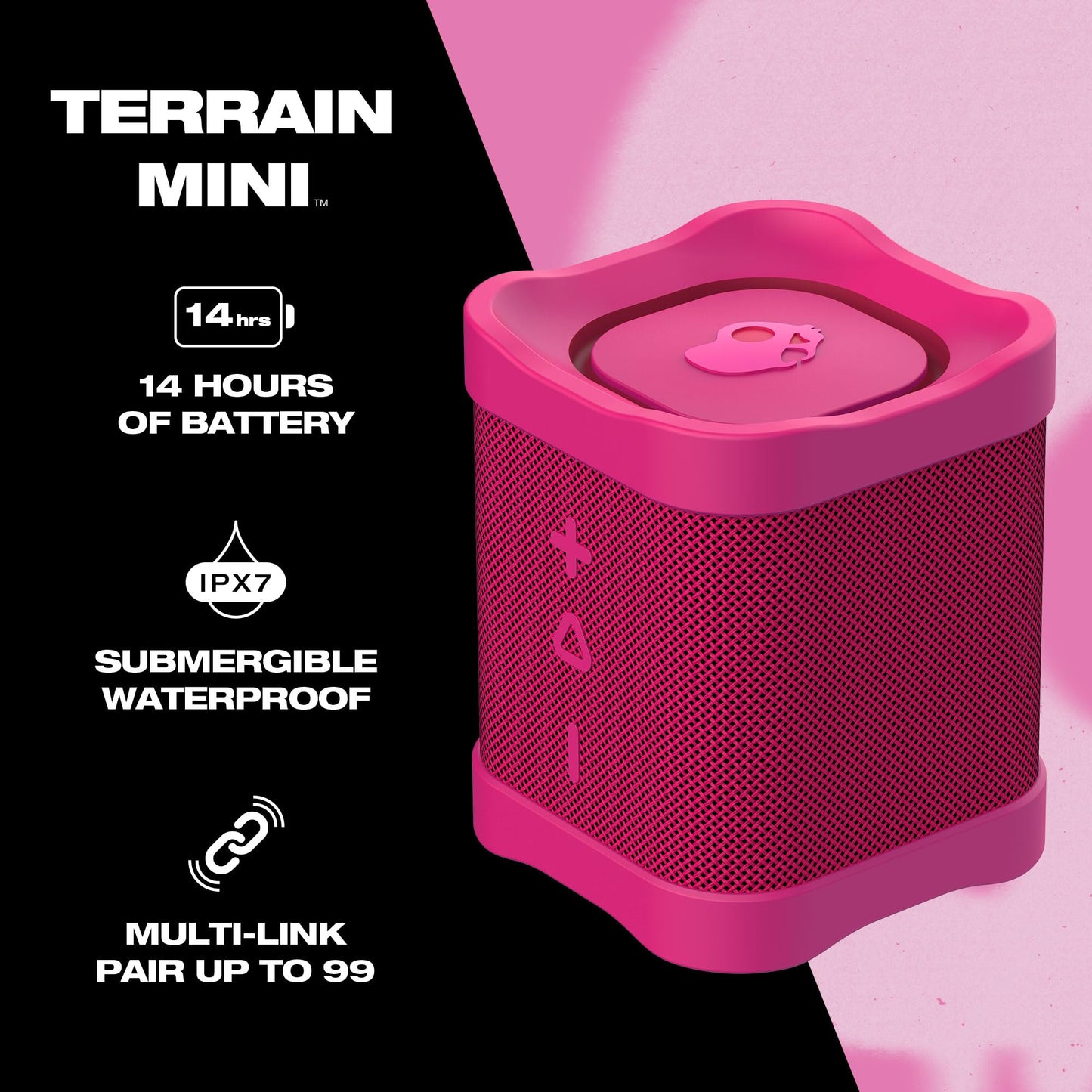 Skullcandy Terrain Mini Altavoz inalámbrico Bluetooth portátil Impermeable IPX7 con radiadores pasivos, batería de 14 Horas, muñequera de Nailon y estéreo inalámbrico Verdadero, 2SKSK1846P0L2