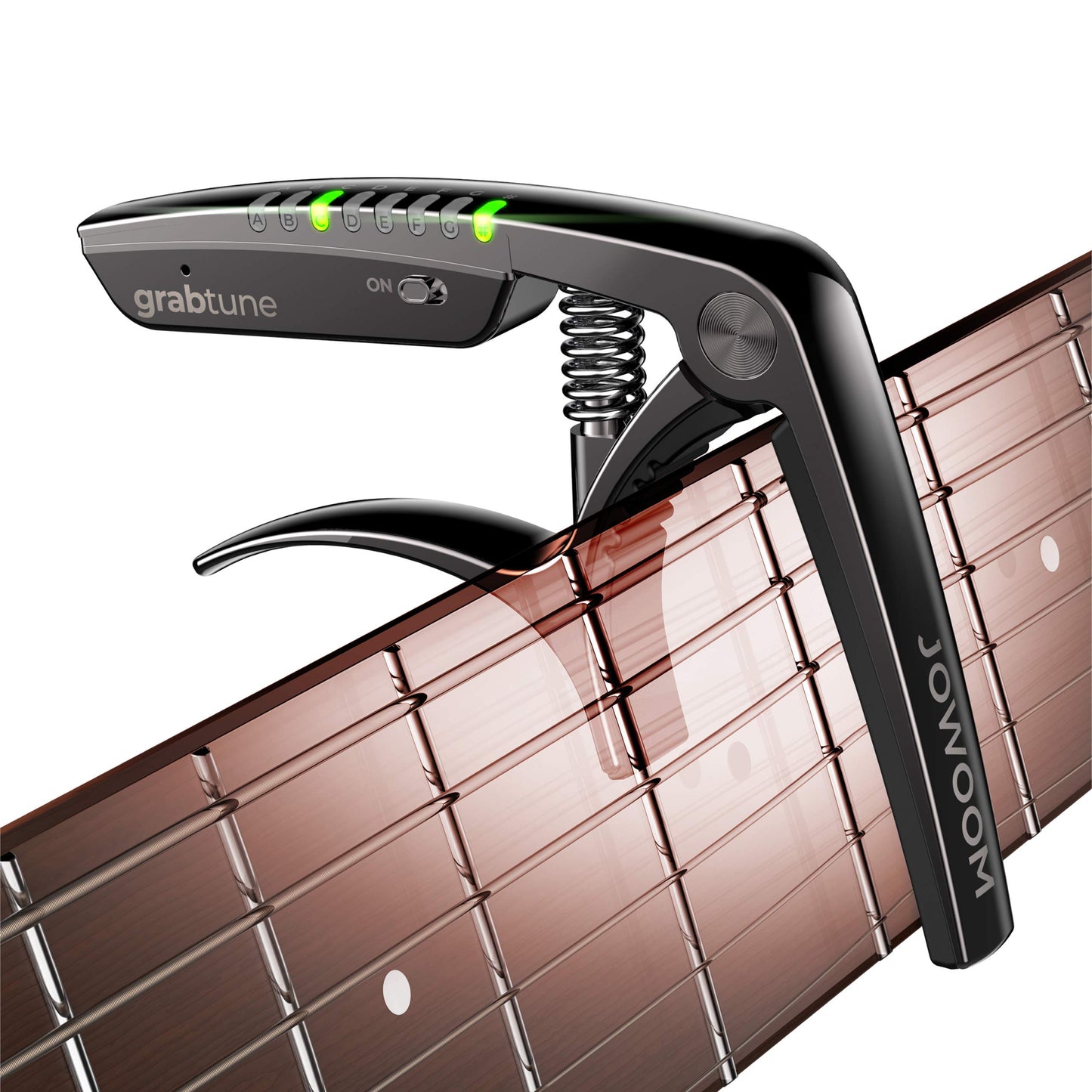 JOWOOM Grabtune - Afinador de guitarra acústica | Equipo 2 en 1 | Sistema de afinación preciso y preciso | visualización de iluminación LED a todo color | Batería recargable USB | chapado en cromo