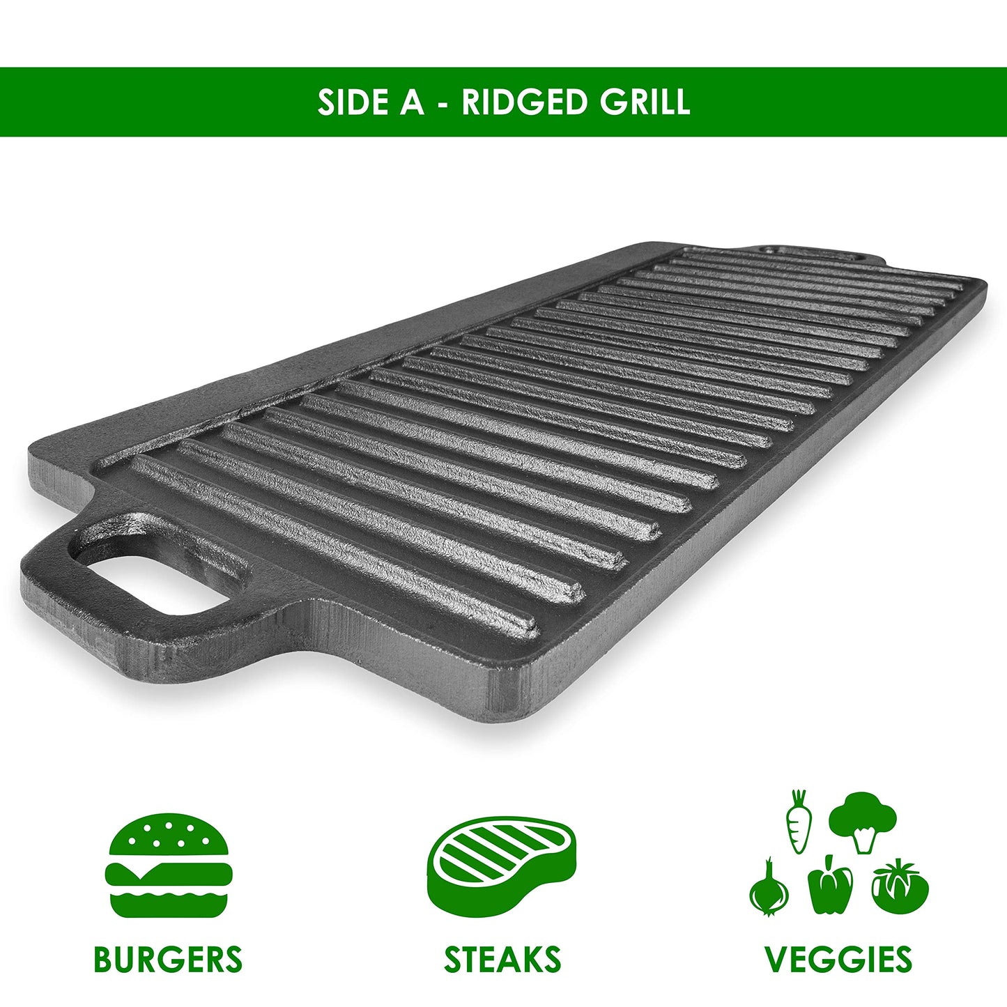 Plancha de Hierro Fundido ProSource Negro Reversible Pre-sazonada y Antiadherente