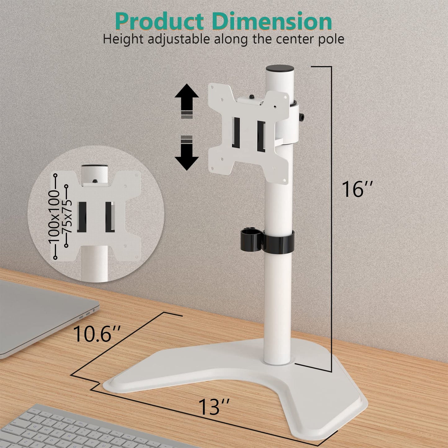 Soporte para Monitor WALI Blanco con Inclinación y Ajuste de Altura