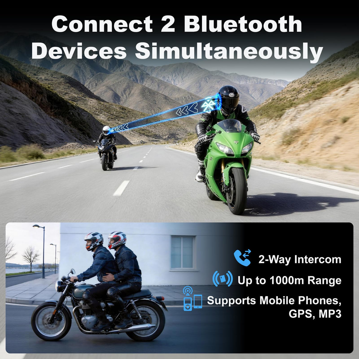 Auriculares Bluetooth RideHaven Negro con Cancelación de Ruido para Casco de Motocicleta