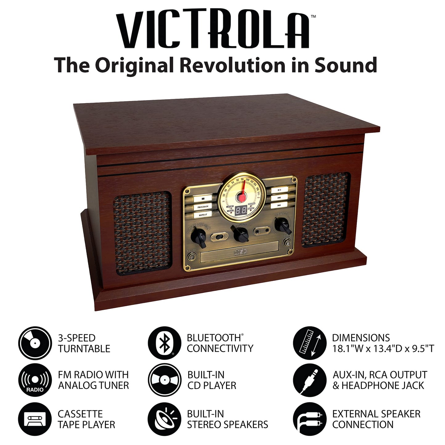 Tocadiscos Nostalgic Victrola Espresso con Bluetooth y Centro Multimedia Integrado