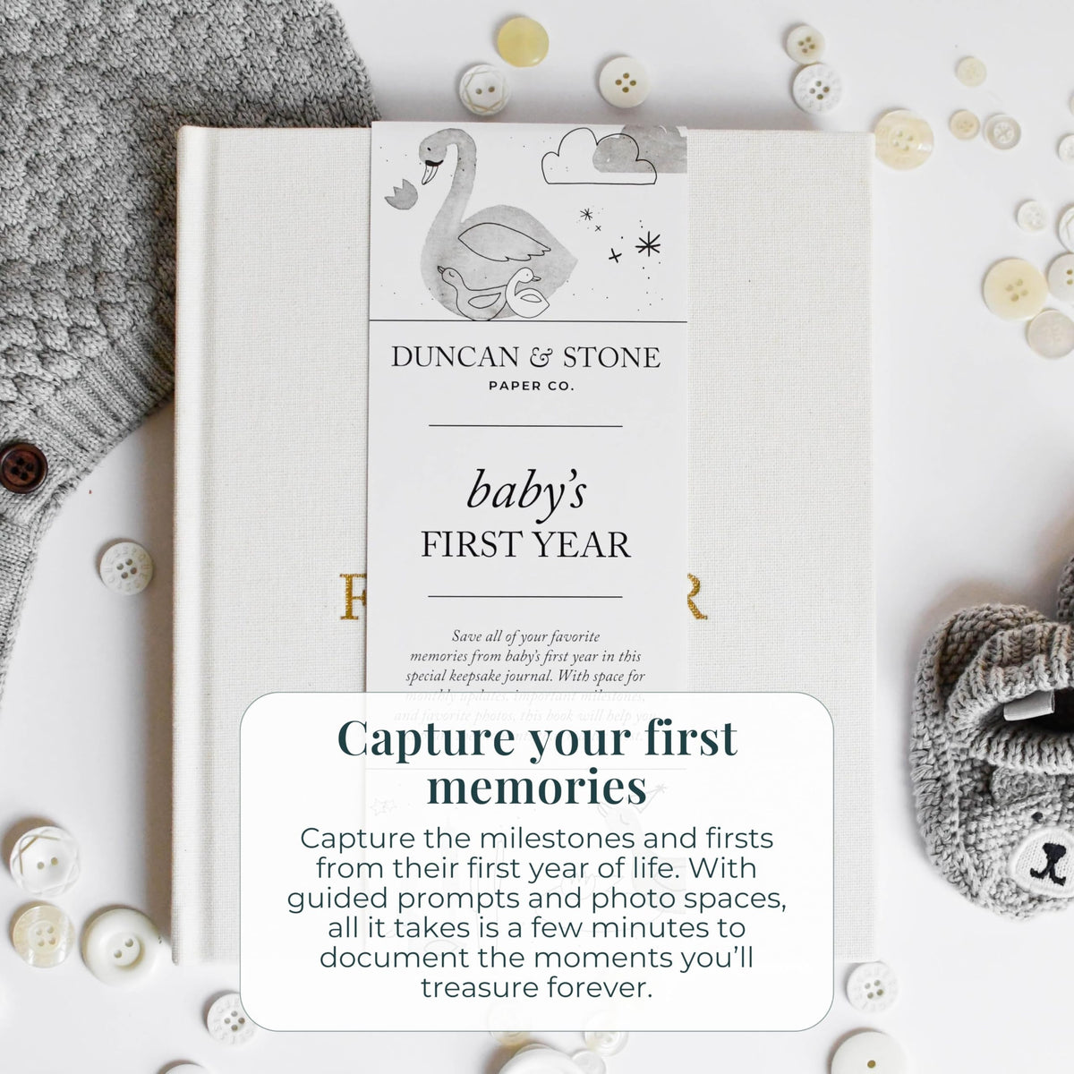 Libro de Bebé Duncan & Stone rosa polvorienta de Lino para Memoria de Primer Año