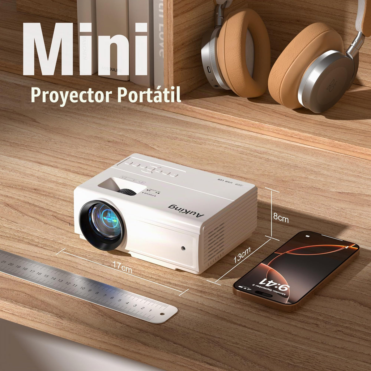 Proyector Mini AuKing 2022 Mejorado Portátil 55000 Horas Compatible con Full HD 1080P HDMI VGA USB AV Laptop Smartphone