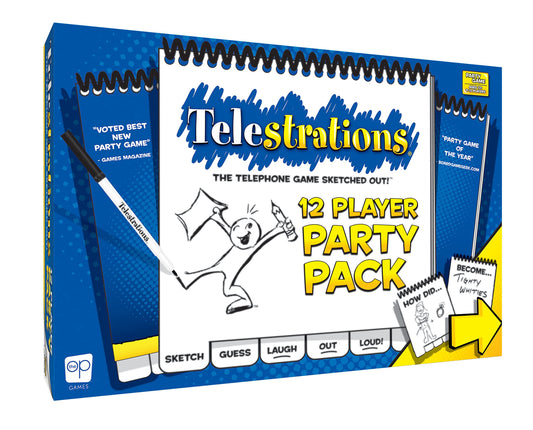 USAopoly - Juego de fiesta Telestrations Party Pack para 12 jugadores | Juego de fiesta #1 para todas las edades | Juega con tus amigos y familiares