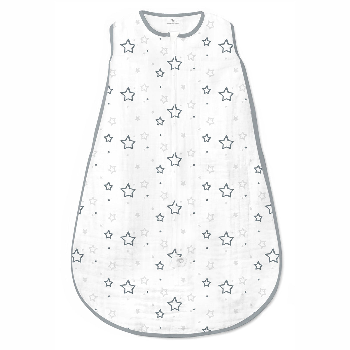 Amazing Baby Saco de Dormir de Muselina de algodón, para bebé niño o niña, Manta con Cremallera de 2 vías, Estrellas, esterlina, Mediano (6-12 Meses)