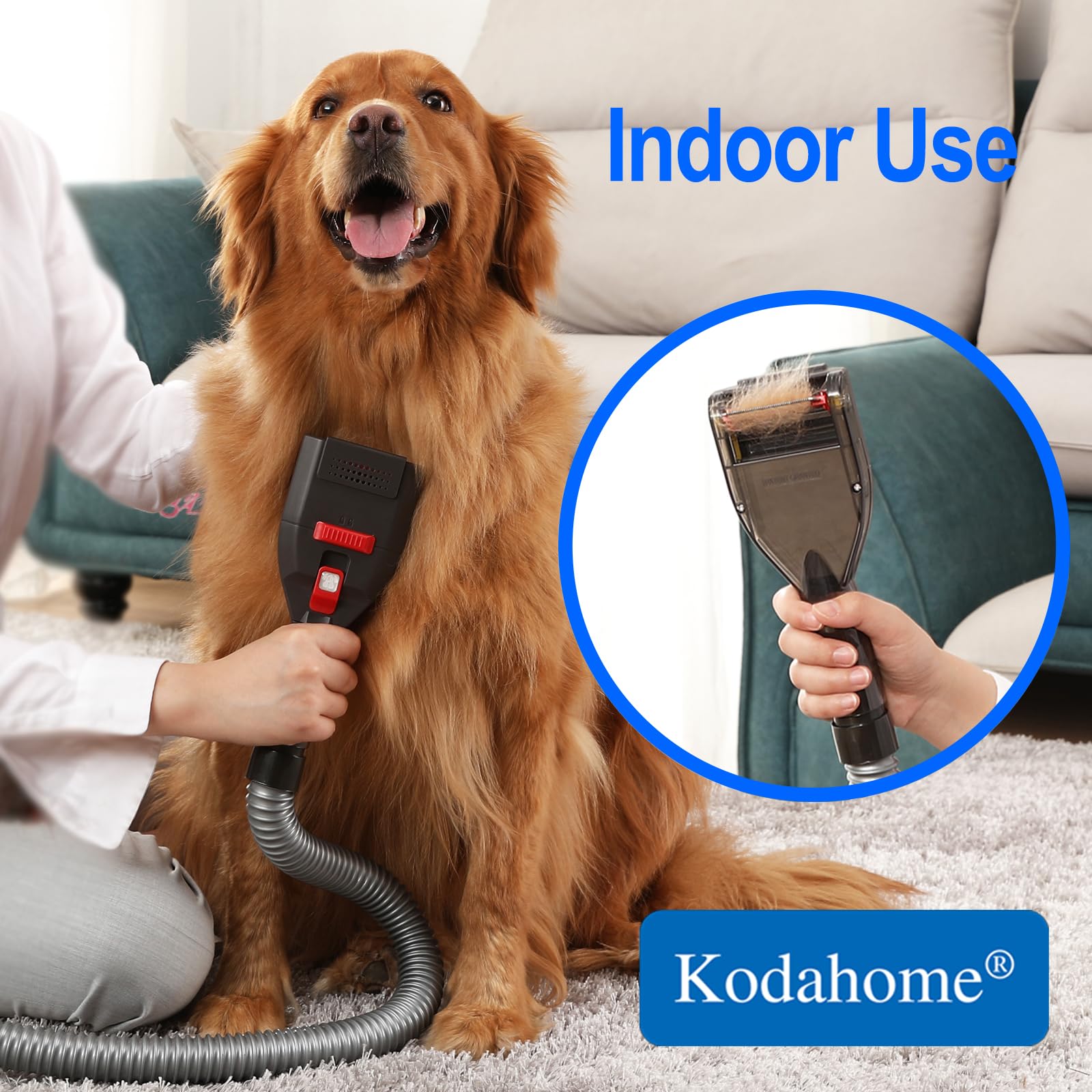 Kodahome Dog Shedding Brush Vacuum Attachment - Kit de herramientas para el novio de mascotas para la mayoría de las aspiradoras, con manguera de extensión Vac con adaptadores universales