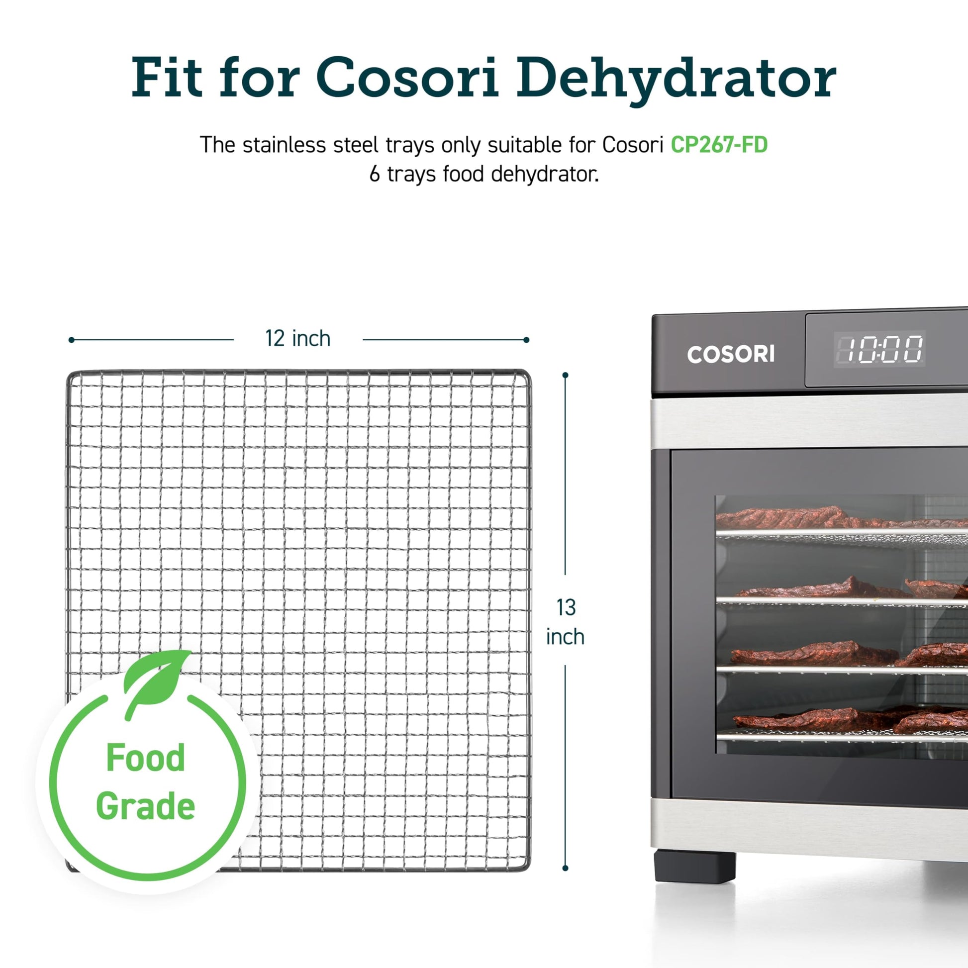COSORI - Accesorios para deshidratadores de alimentos, compatibles con CP267-FD, paquete de 2 bandejas de acero inoxidable, C267-2ST