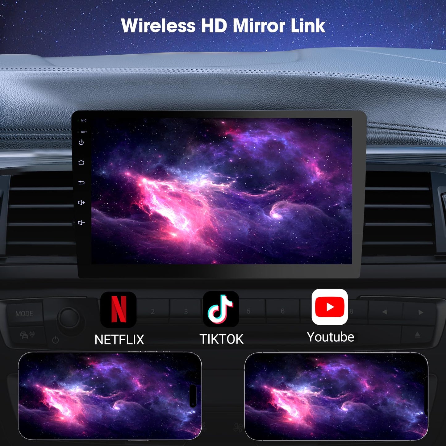 Visualización Inalámbrica Carplay 9 Pulgadas HD con Control de Voz y Cámara de Respaldo para Coche Estéreo