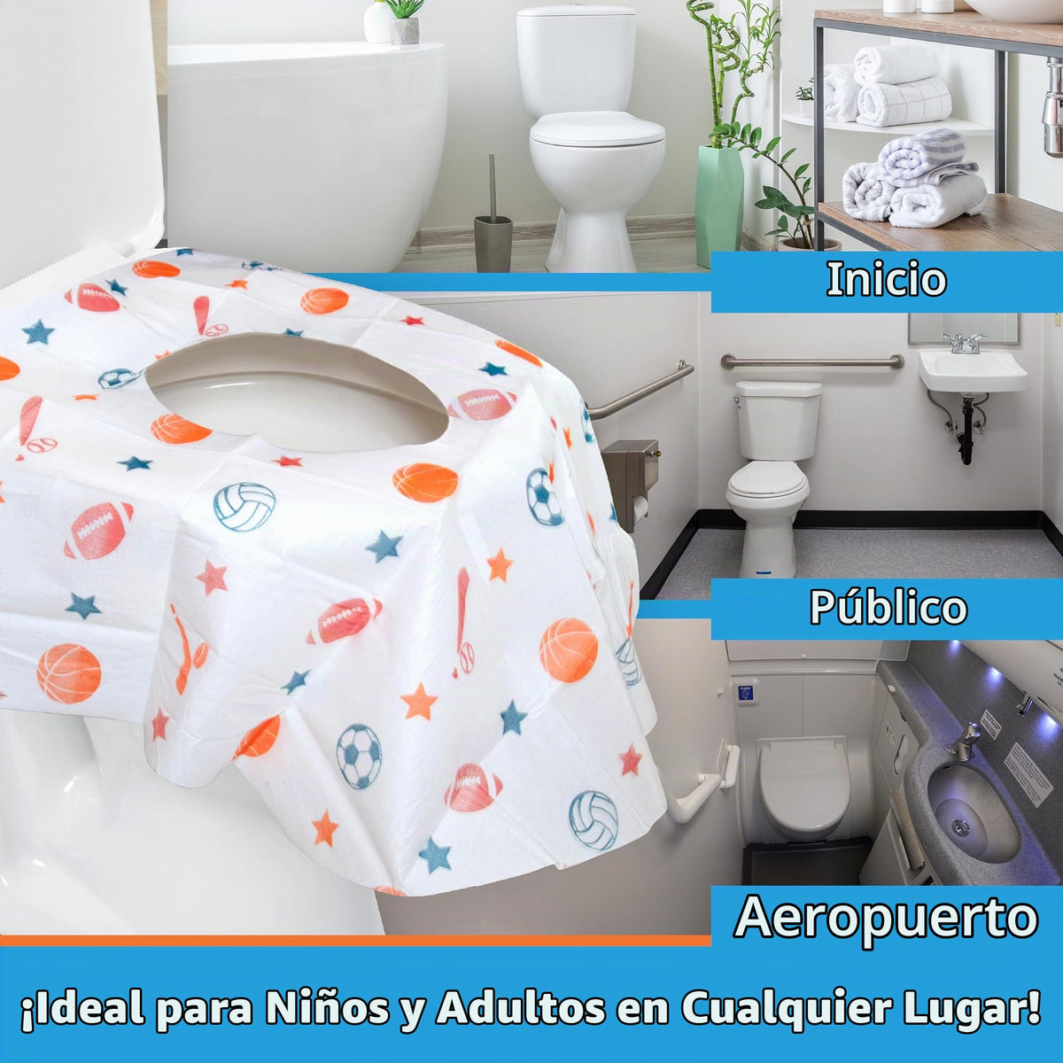 Fundas de asiento de inodoro desechables para niños y adultos (paquete de 20) protección contra inodoros públicos, impermeables, envueltas individualmente, forro de plástico para no remojarse, XL para