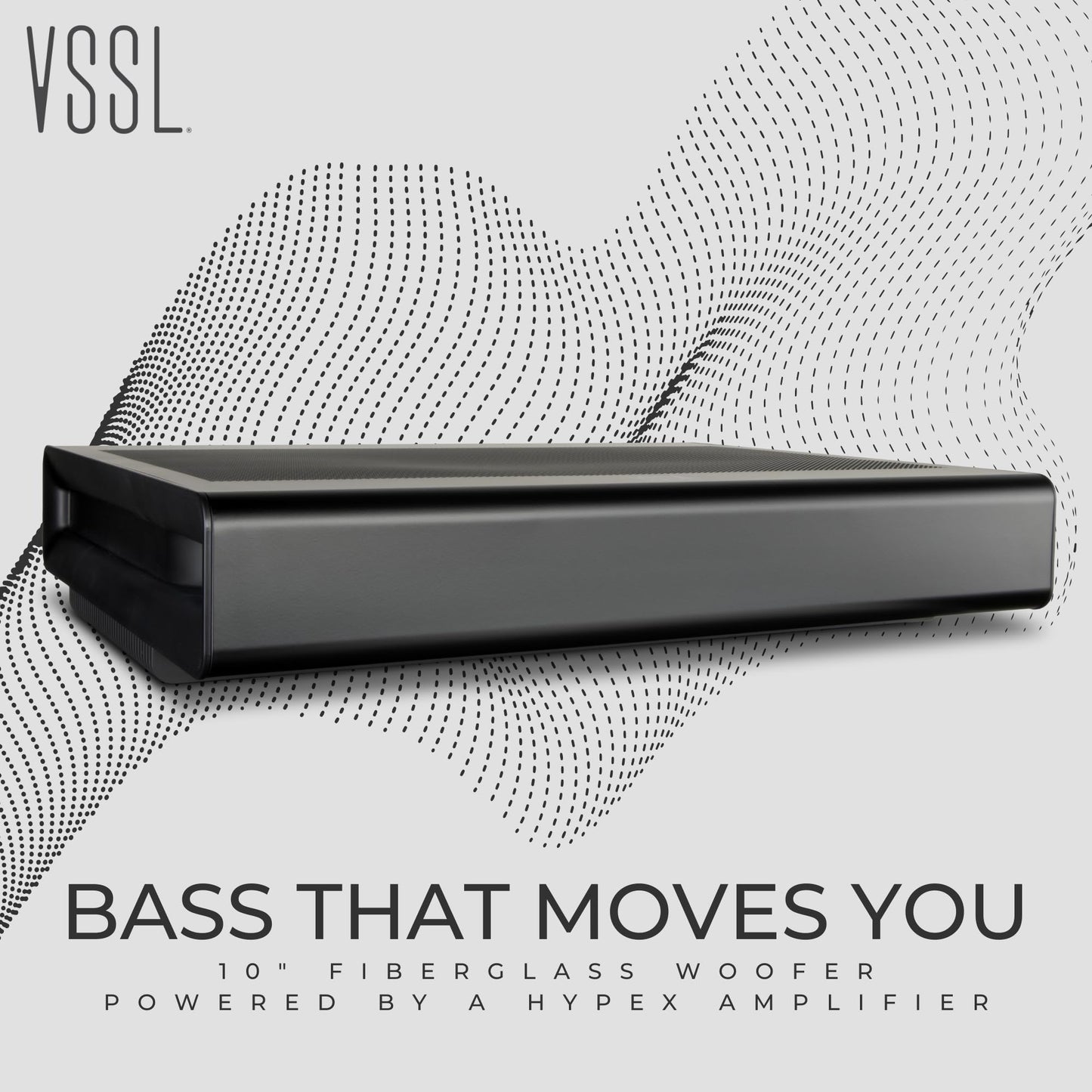 VSSL SX Subwoofer | Sonido envolvente digital Dolby 5.1 | Subwoofer inalámbrico de 10 pulgadas | Diseñado para colocación plana o vertical | Compatible con barra de sonido SX y altavoces | Subwoofer