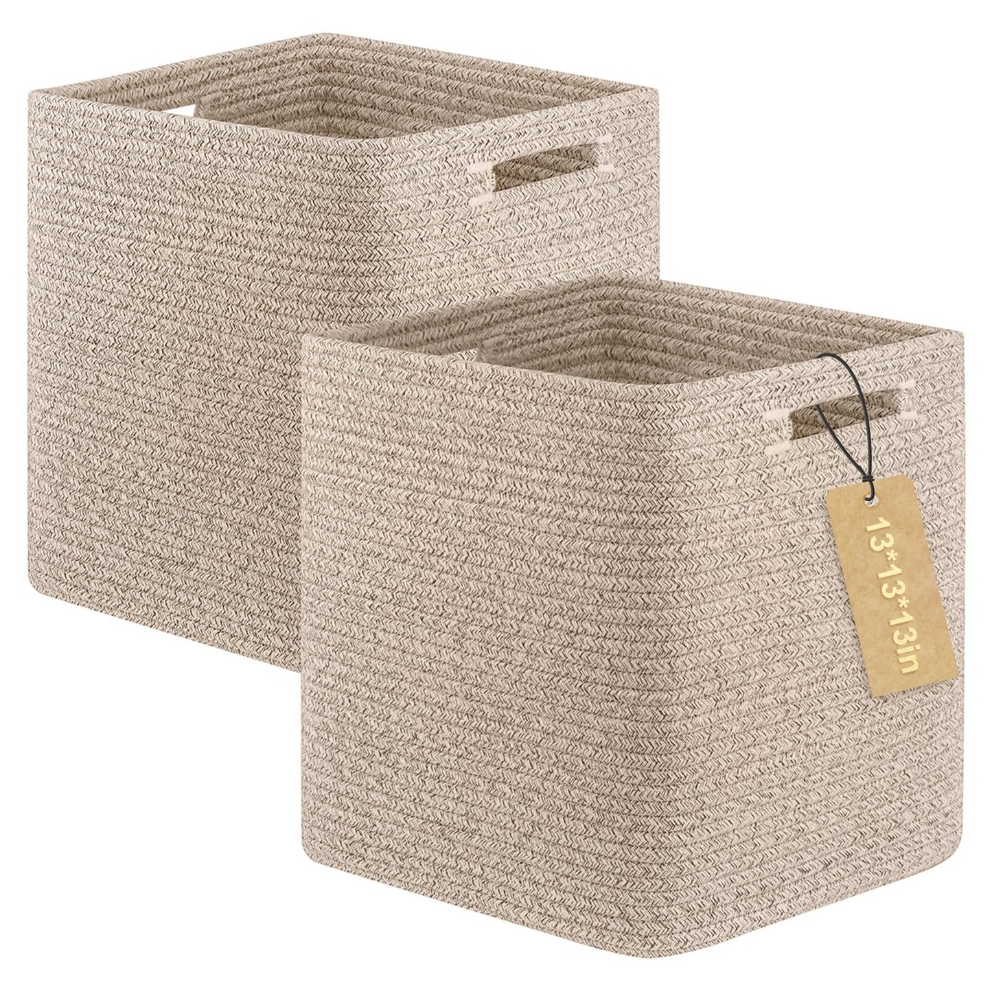 OIAHOMY - Cestas tejidas de cuerda de algodón para organizar, 33.02 x 33.02 cm, paquete de 2 unidades, color café