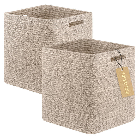 OIAHOMY - Cestas tejidas de cuerda de algodón para organizar, 33.02 x 33.02 cm, paquete de 2 unidades, color café