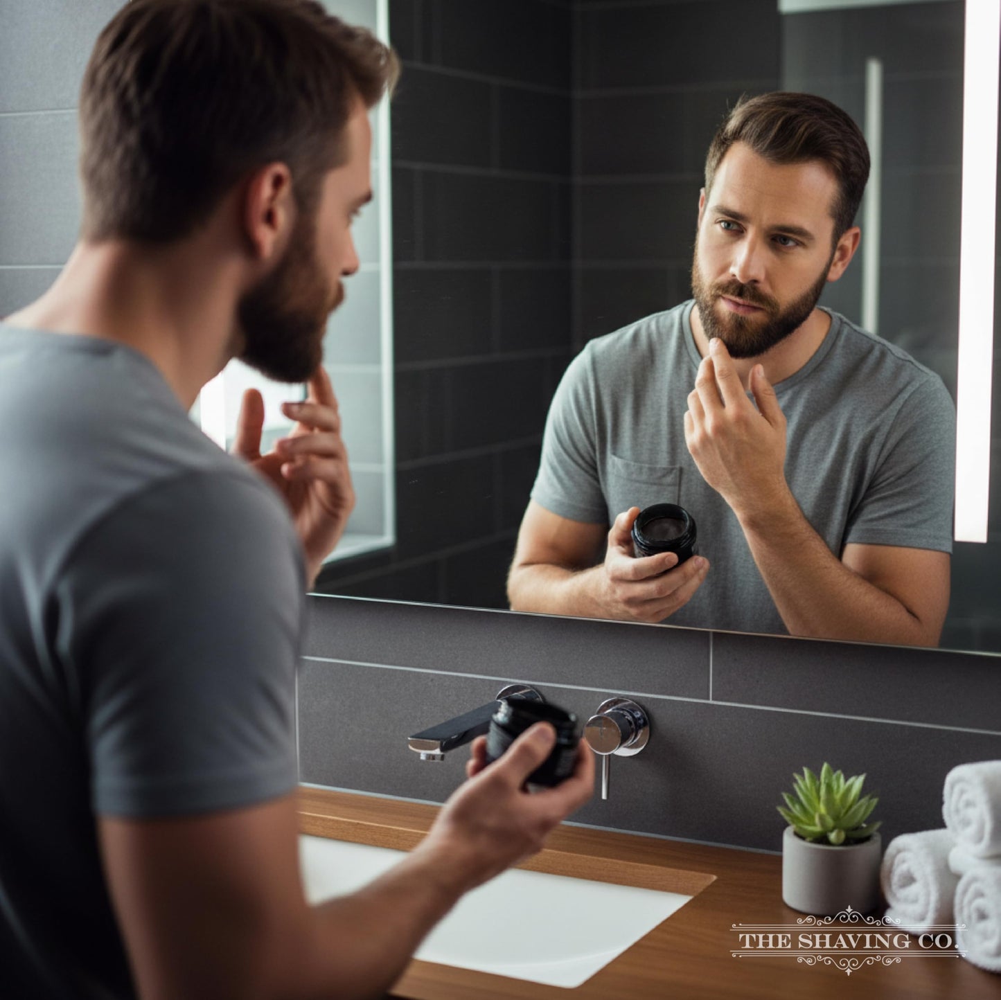 THE SHAVING CO CERA PARA BARBA - BEARD POMADE - Contiene VITAMINAS E y B5 - Pomada para barba base agua - MODELA - HIDRATA - NUTRE TU BARBA - Modela tu barba - FOLÍCULOS SANOS desde la raíz a la punta - Libre de Sulfatos - Cera Barba Suave 2oz / 57gr
