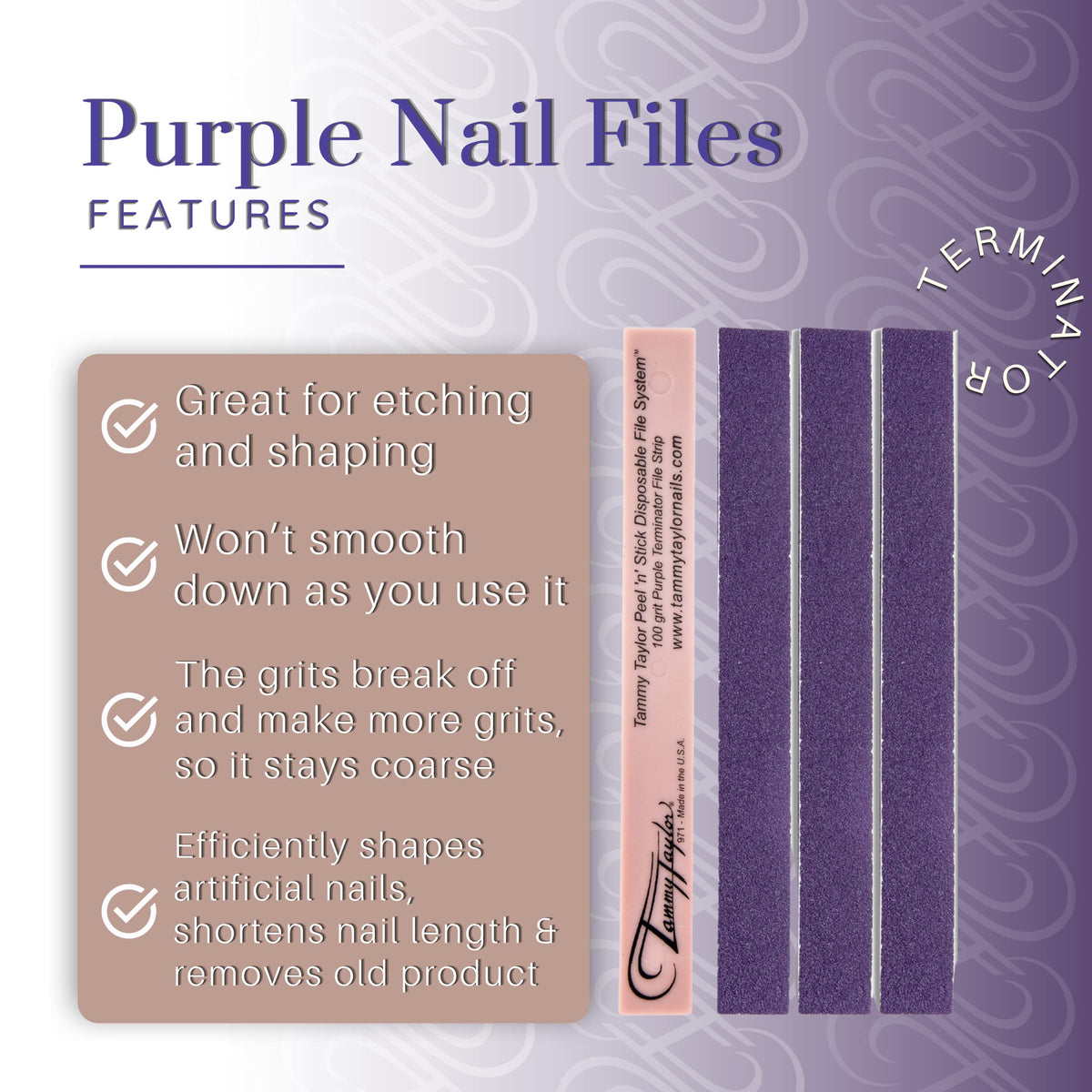 Tammy Taylor Peel n' Stick Purple Terminator 100 Grit File Strip - 25 pk by Tammy Taylor