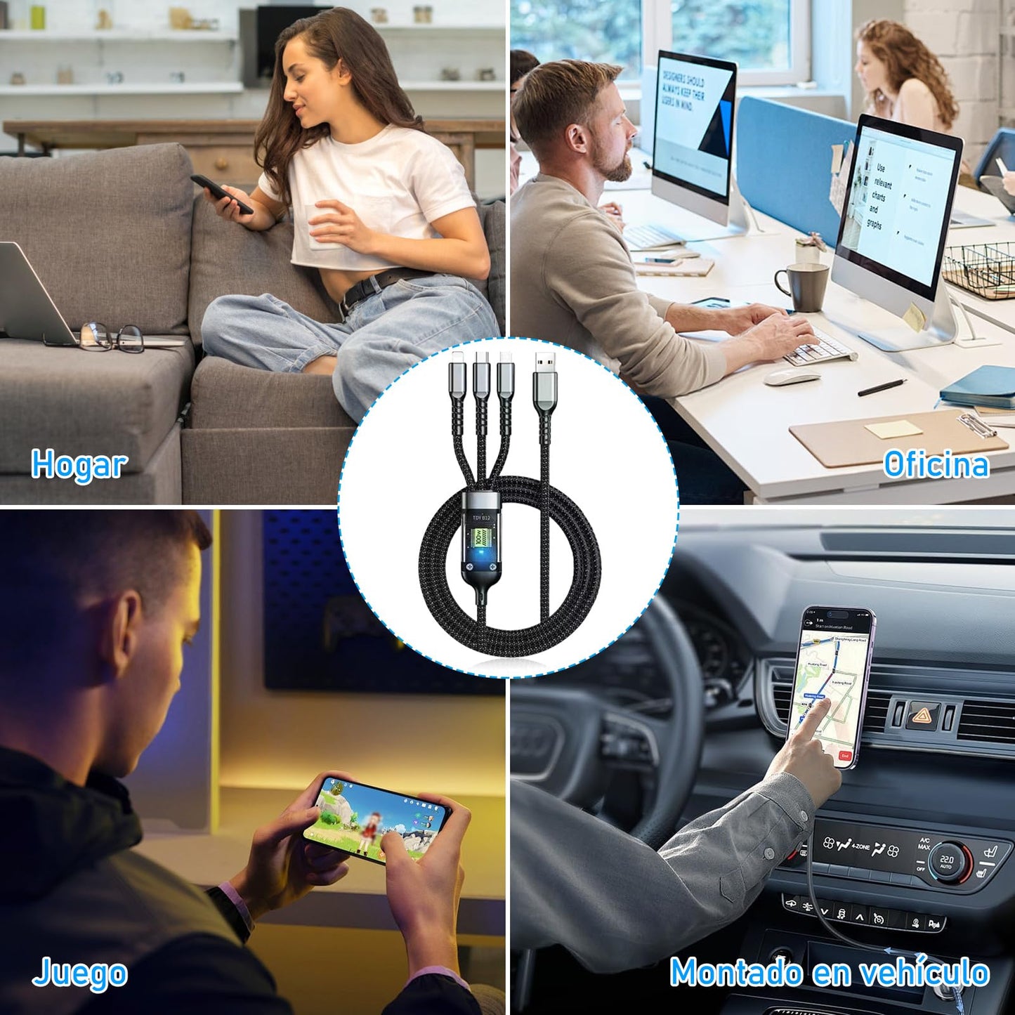 Cable de Carga Rápida USB C 100 W Ngff Carga Rápida Trenzado para iPhone16/15 Xiaomi Huawei