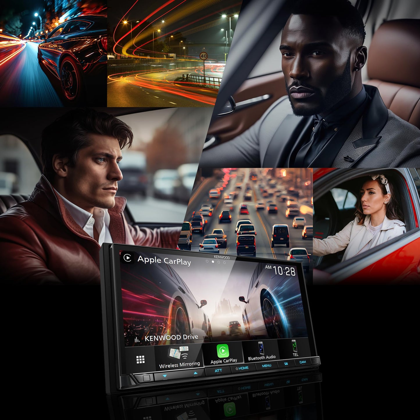 KENWOOD DMX908S EXCELON Receptor multimedia digital con visualización táctil LCD de 6.95 pulgadas, inalámbrico Apple CarPlay y Android Auto, doble din, radio AM/FM HD, Bluetooth, puerto USB, iDatalink