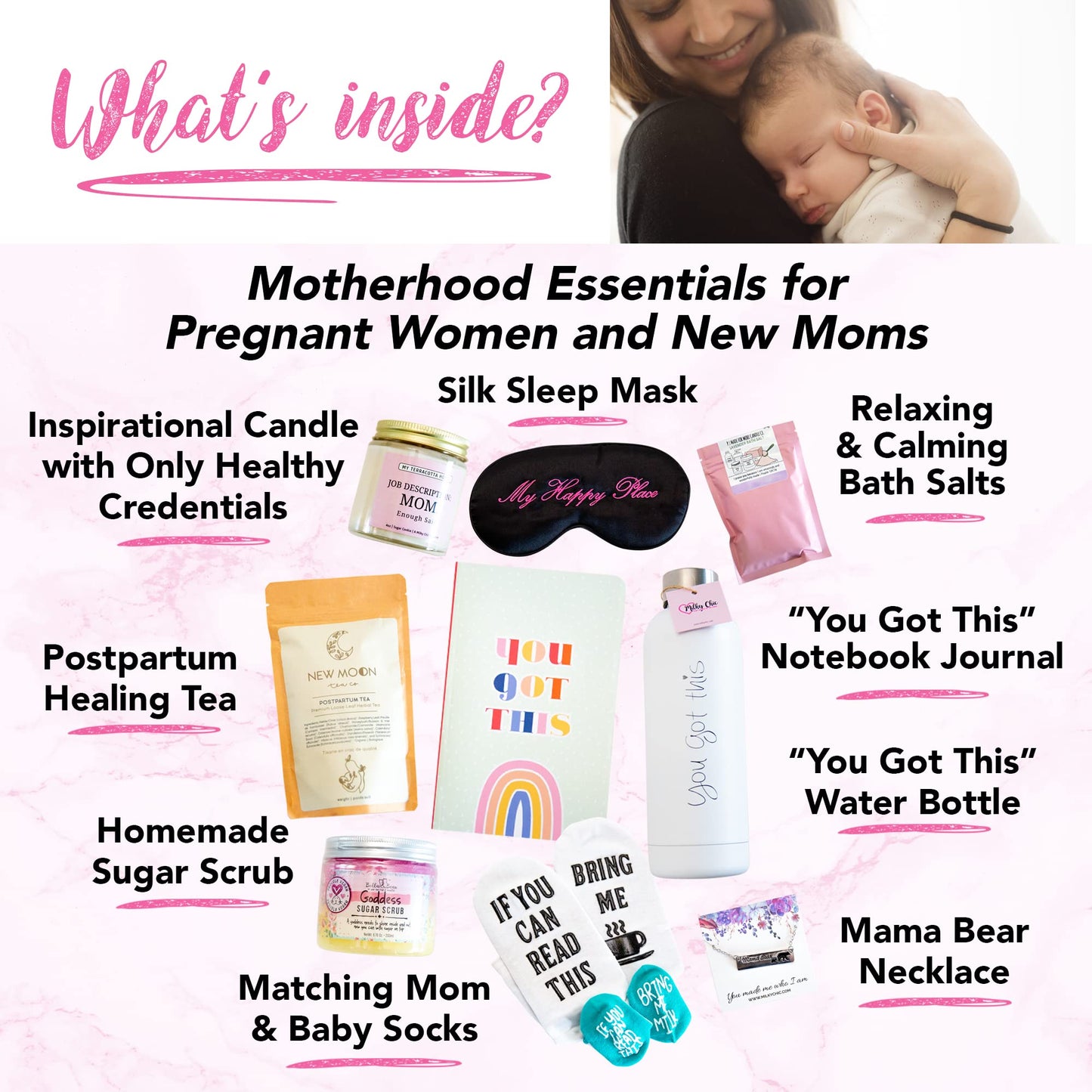 Milky Chic - Caja de regalo You Got This New Mom para madres por primera vez, regalo para madres, regalos para madres que esperan regalos para mamá, paquete grande para el cuidado de mamá para