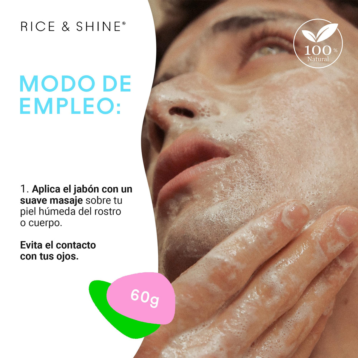 RICE & SHINE | Jabón Facial Natural con Aceite de Germen de Arroz - Vitamina E | Skin Care Limpieza Profunda e Hidratación | Reductor de Acné