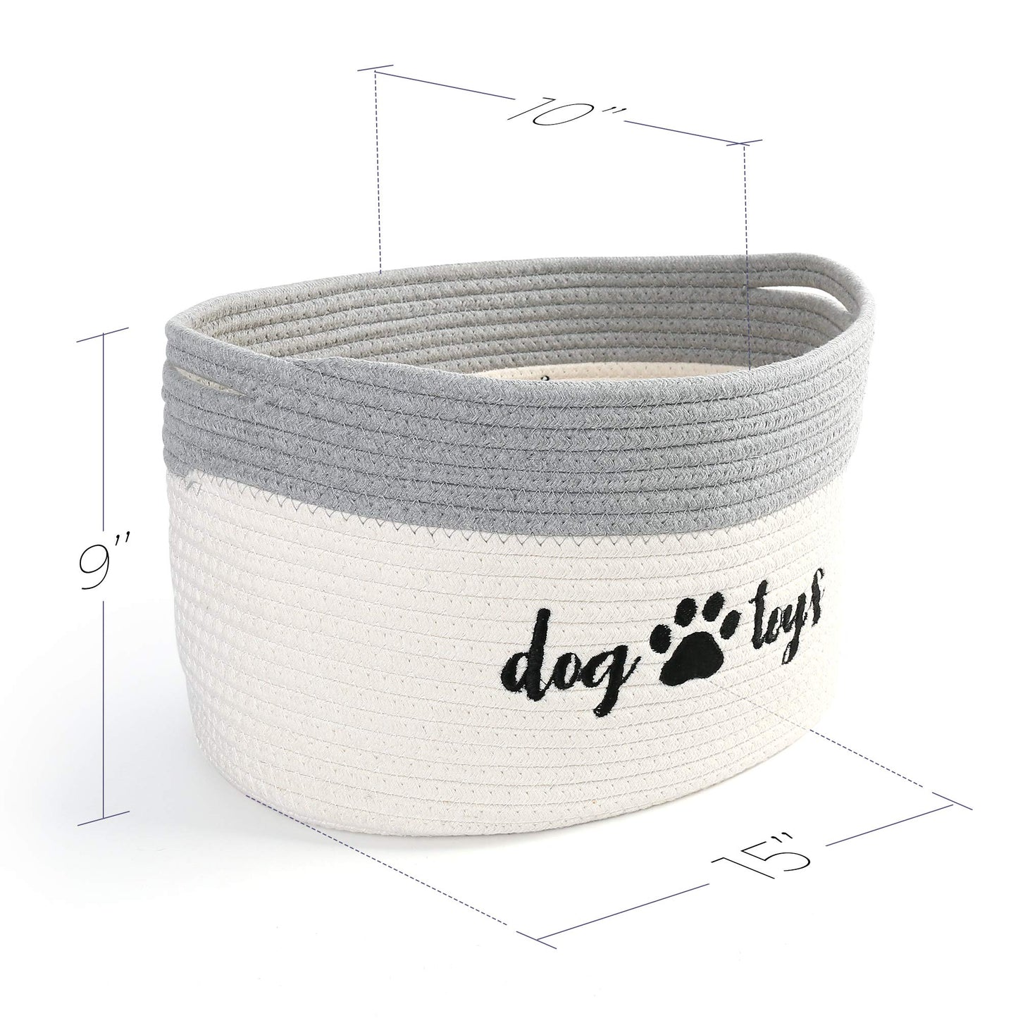 PrimePets - Cesta de juguetes de cuerda de algodón para perros, cesta pequeña con asas, contenedor de almacenamiento tela para perros, mascotas, 15 x 10 x 9 pulgadas, soporte para contenedores para