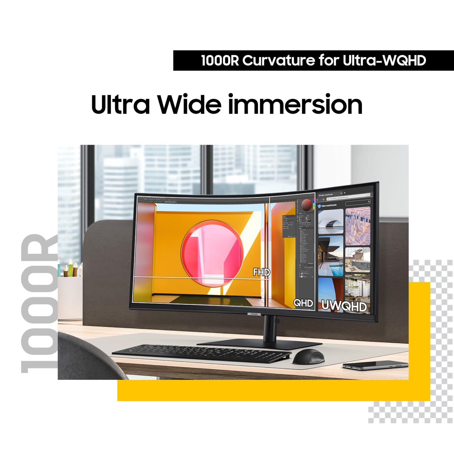 Samsung ViewFinity S65UC, Ultra-WQHD, 100Hz, AMD FreeSync™ HDR10, conmutador KVM integrado con monitor curvado USB-C, LS34C654UANXGO, 2025