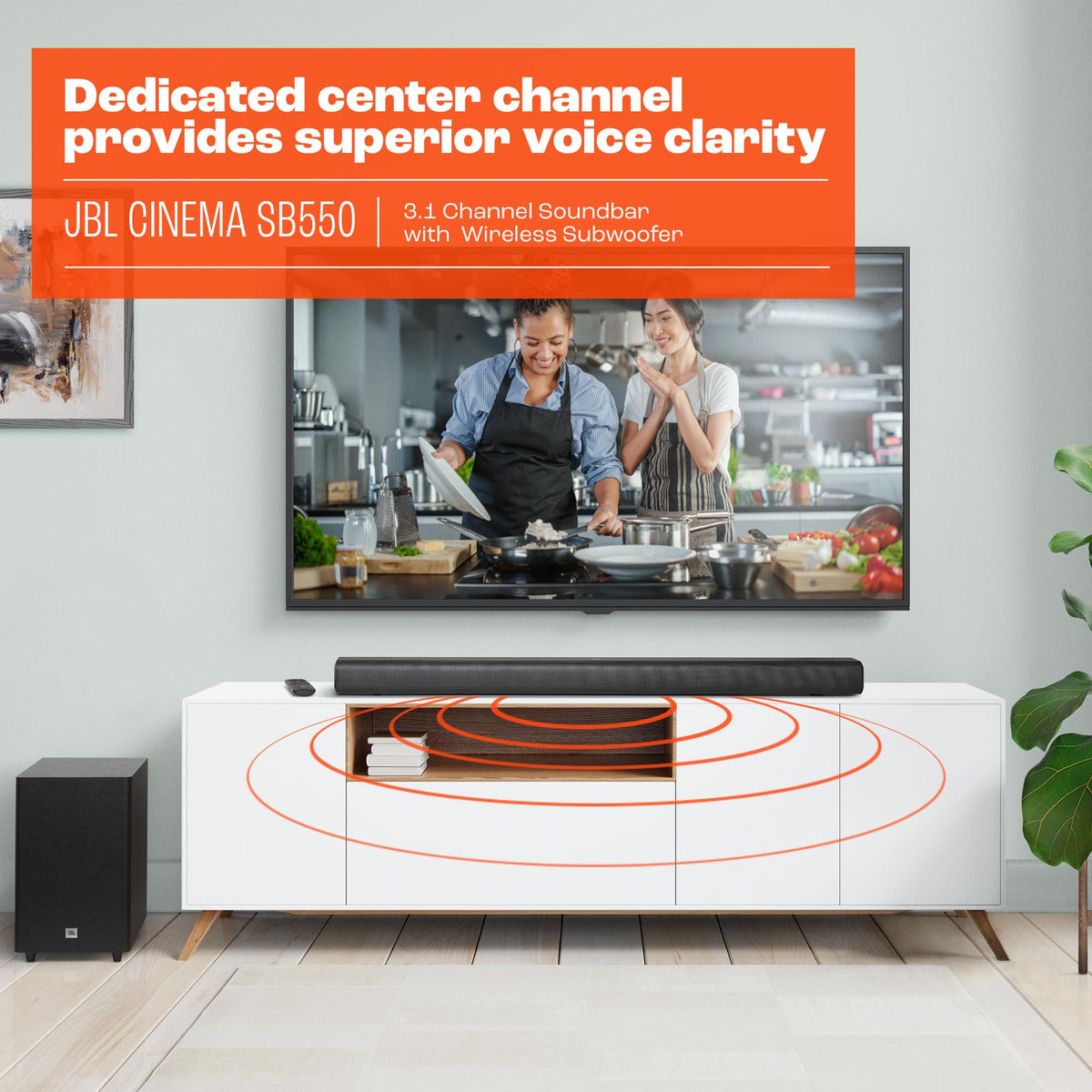 Barra de Sonido JBL Cinema SB550 Negro Bluetooth 3.1 con Subwoofer y Dolby Audio 250W HDMI eARC