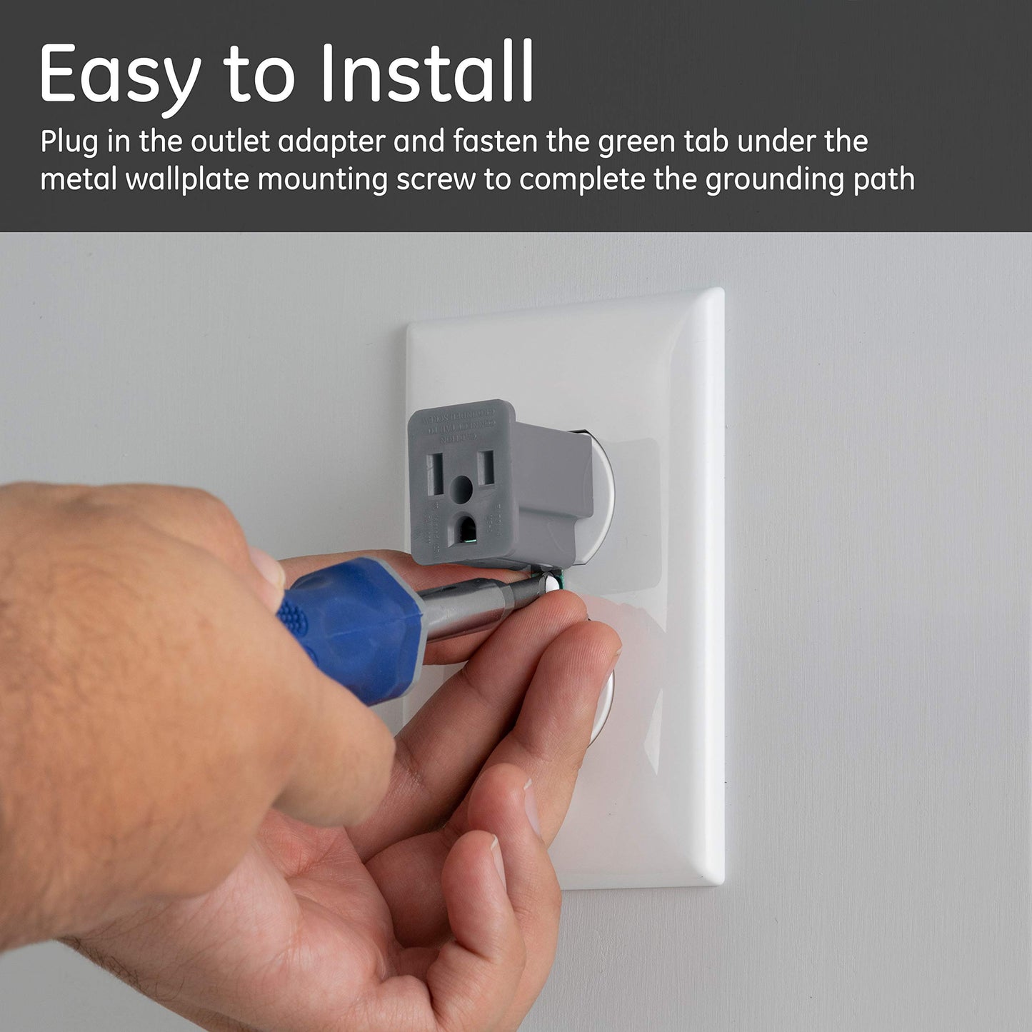 GE Extensor de toma de tierra polarizado, paquete de 2, convierte 2 puntas en 3, fácil de instalar, interior, con certificación UL, gris, 54302