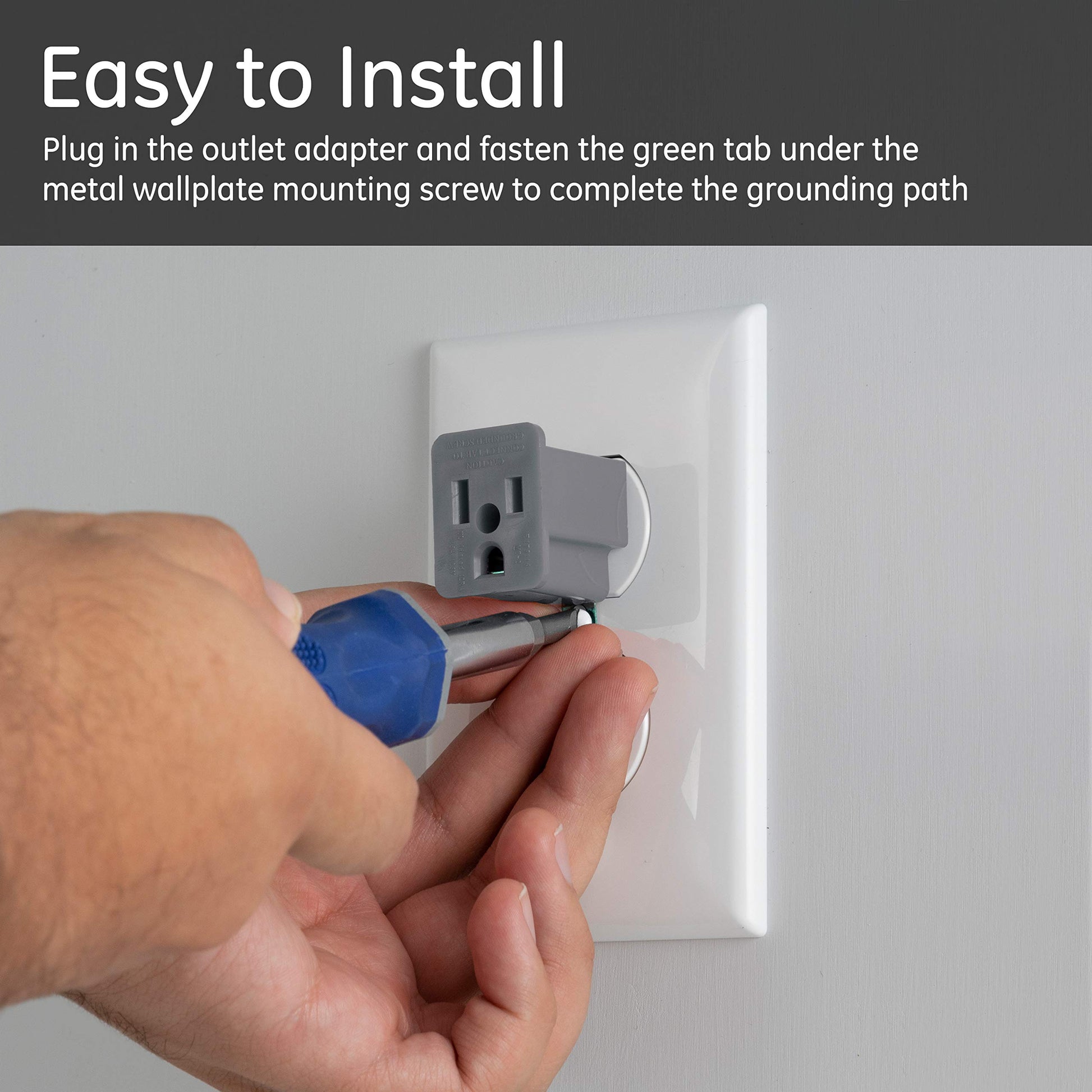 GE Extensor de toma de tierra polarizado, paquete de 2, convierte 2 puntas en 3, fácil de instalar, interior, con certificación UL, gris, 54302