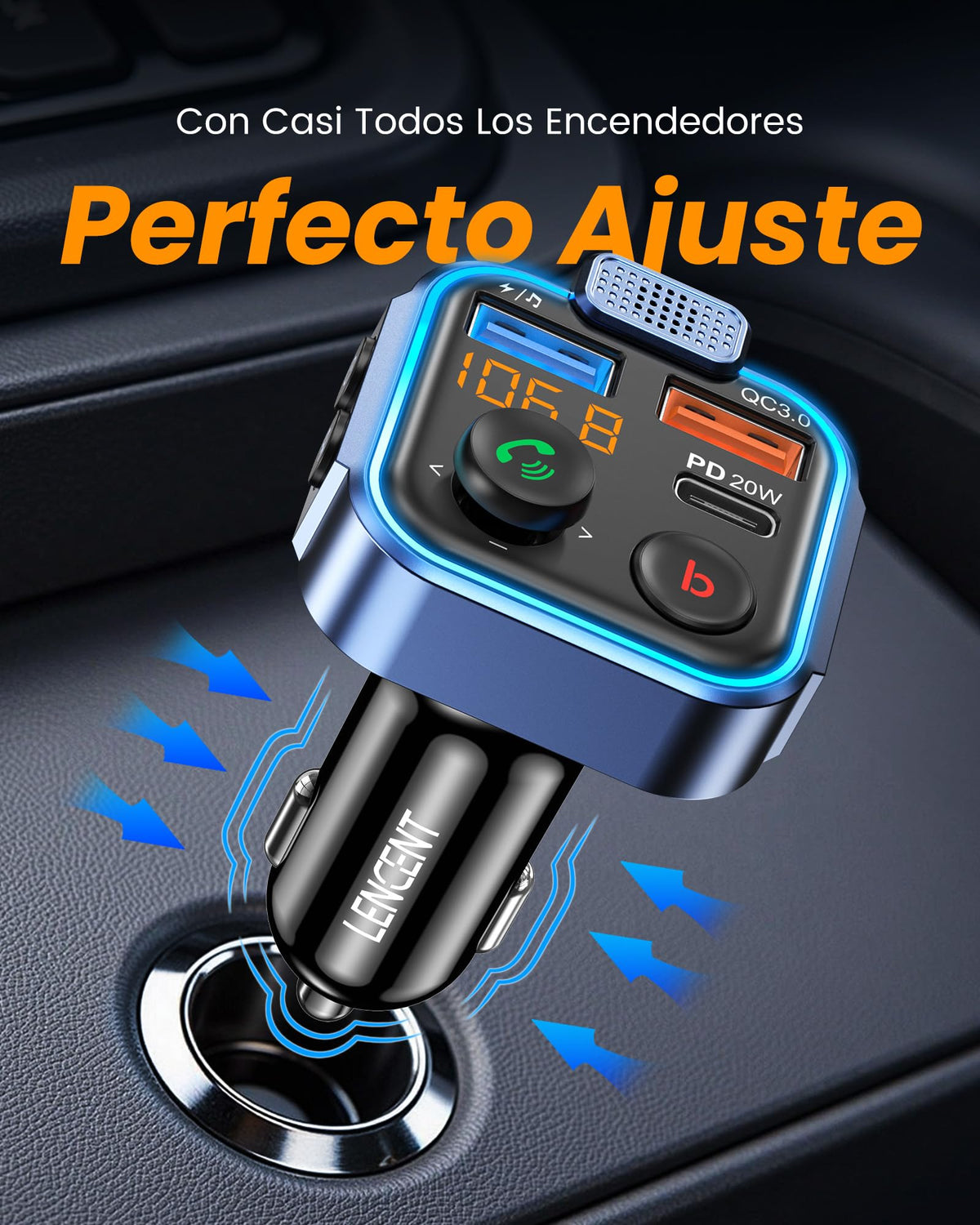 Transmisor FM Bluetooth 5.3 LENCENT para Auto