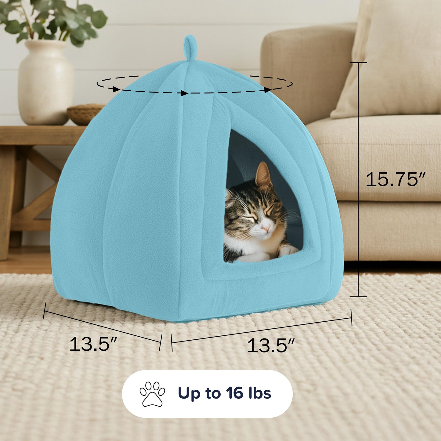 Petmaker Cozy Kitty Tent Igloo Plush Cat Bed, Blue
