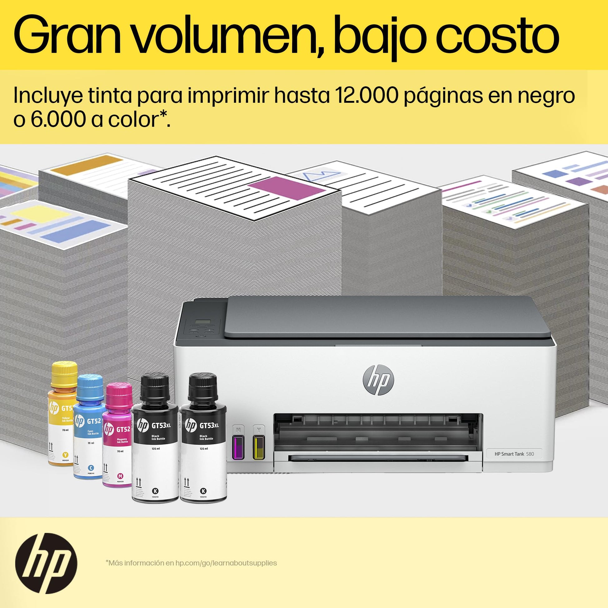 HP Impresora Multifuncional Smart Tank 580, Tinta Continua, Color, Wi-Fi, Dúplex (Doble Cara) Manual, Impresión Desde Smart App, 2 años de Garantía (1F3Y2A)
