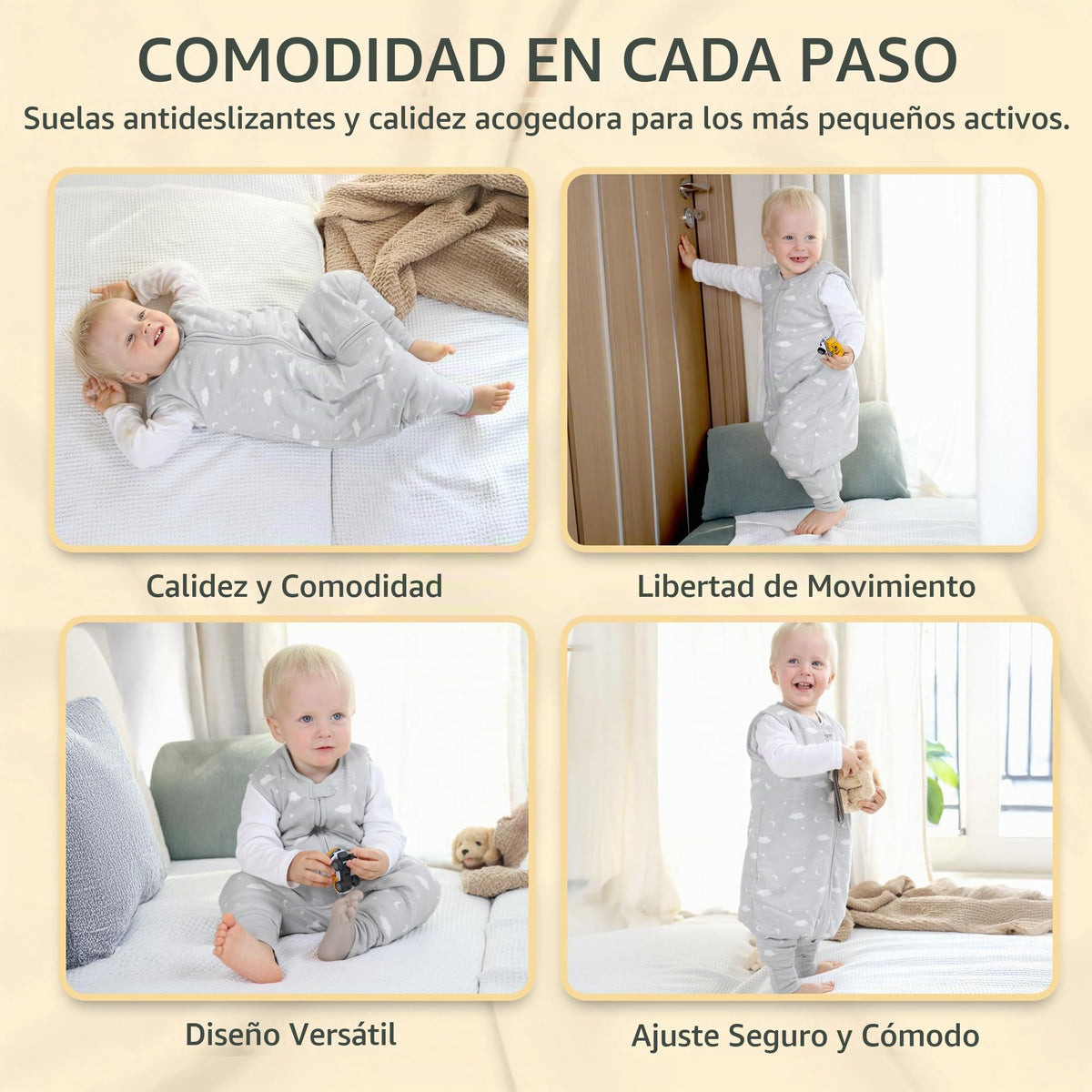 Mama Cheetah - Saco de dormir para niños pequeños con pies 3T-4T, 0.5 TOG de algodón orgánico para bebés con piernas, saco de dormir para caminantes, caminante temprano, talla L