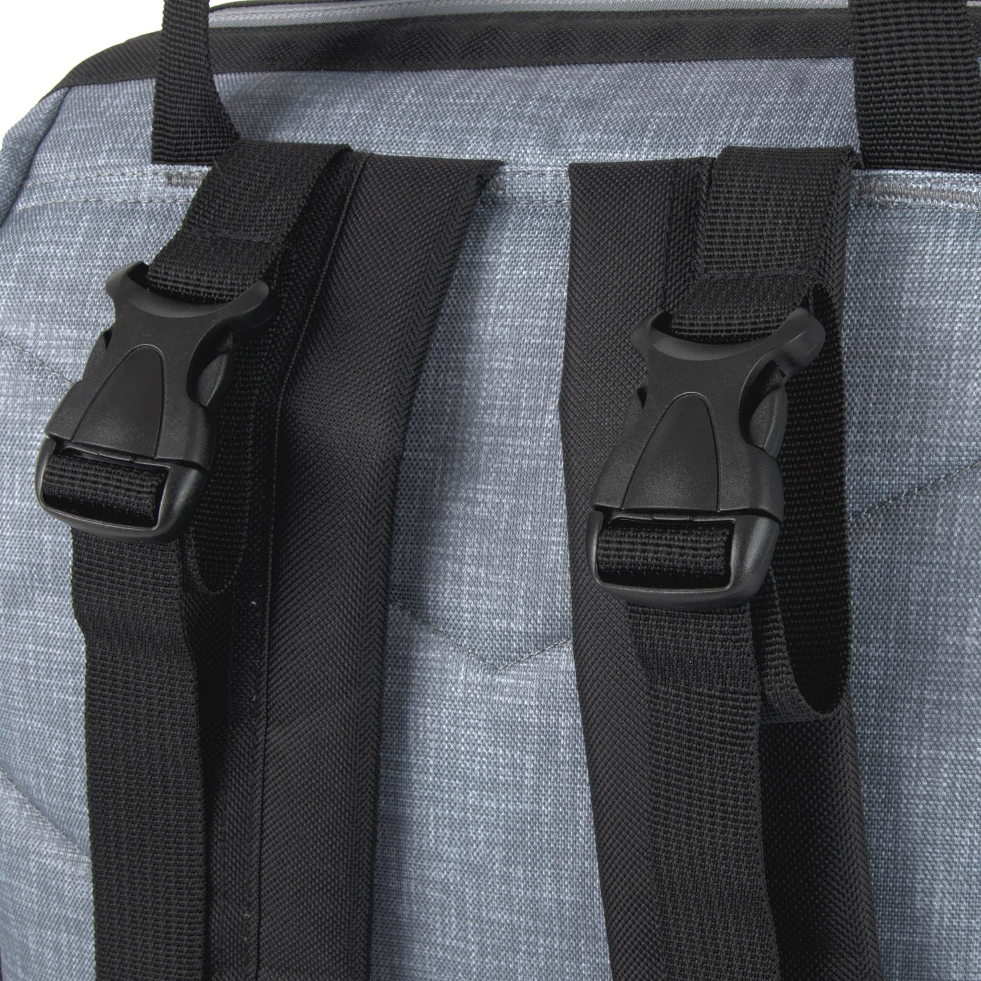 Baby Essentials - Mochila de pañales con marco principal súper enfriadora con cambiador, correas para carriola, compartimento aislado para botellas, Negro/Gris, Mediano, Mochila para pañales