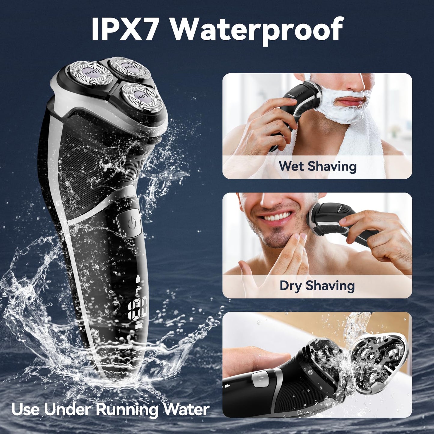 Max-Tcare Men's Electric Shaver - 3D Rotary Shaver Electric Razor for Men with Pop-up Beard Trimmer Wet and Dry Corded and Cordless Painless Rechargeable