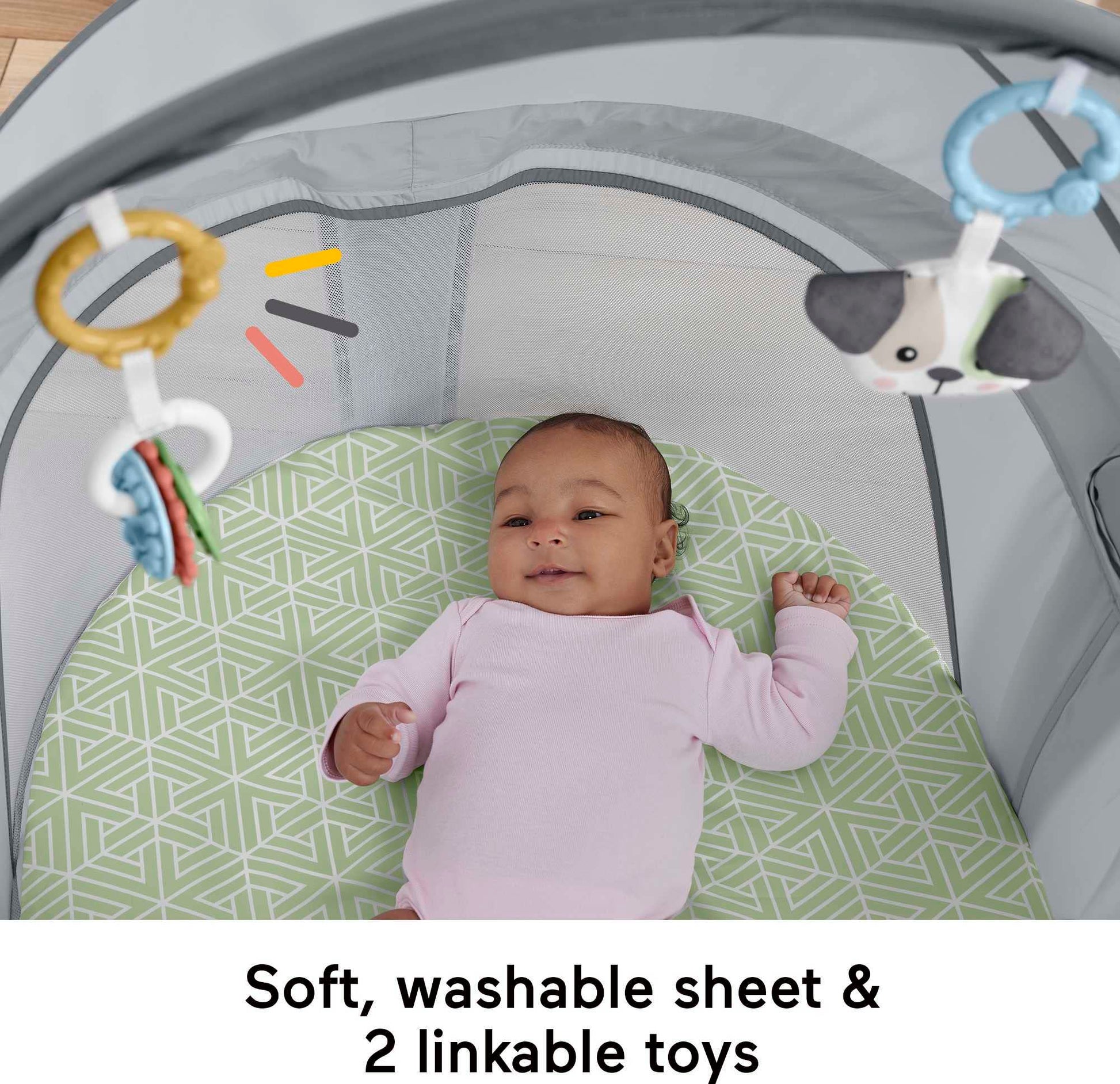 Fisher-Price - Cúpula portátil para bebé, Espacio de Juego de Viaje con Juguetes para recién Nacidos y Dosel, perfección para Cachorros