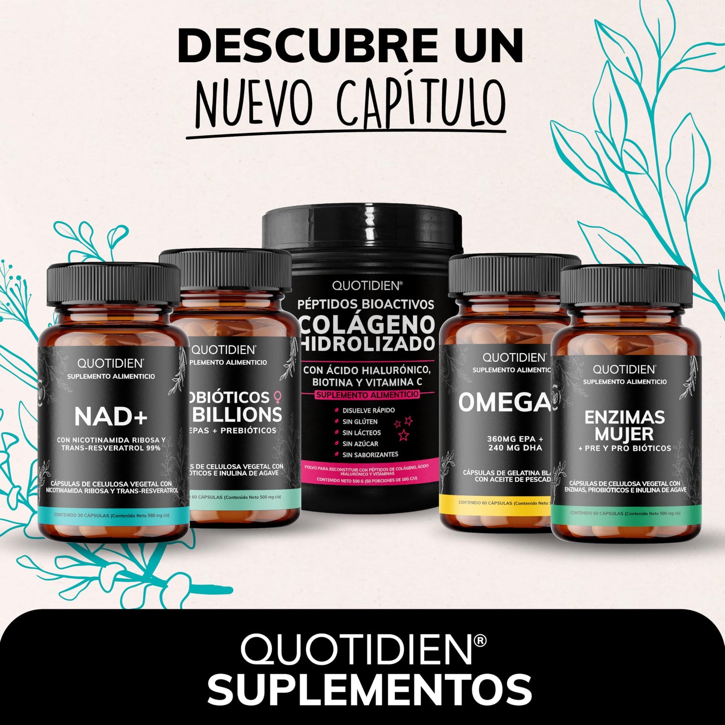 Suplemento NAD+ Quotidien con Nicotinamida Ribosa, Trans-Resveratrol, Ácido Alfa Lipoico y Quercetina