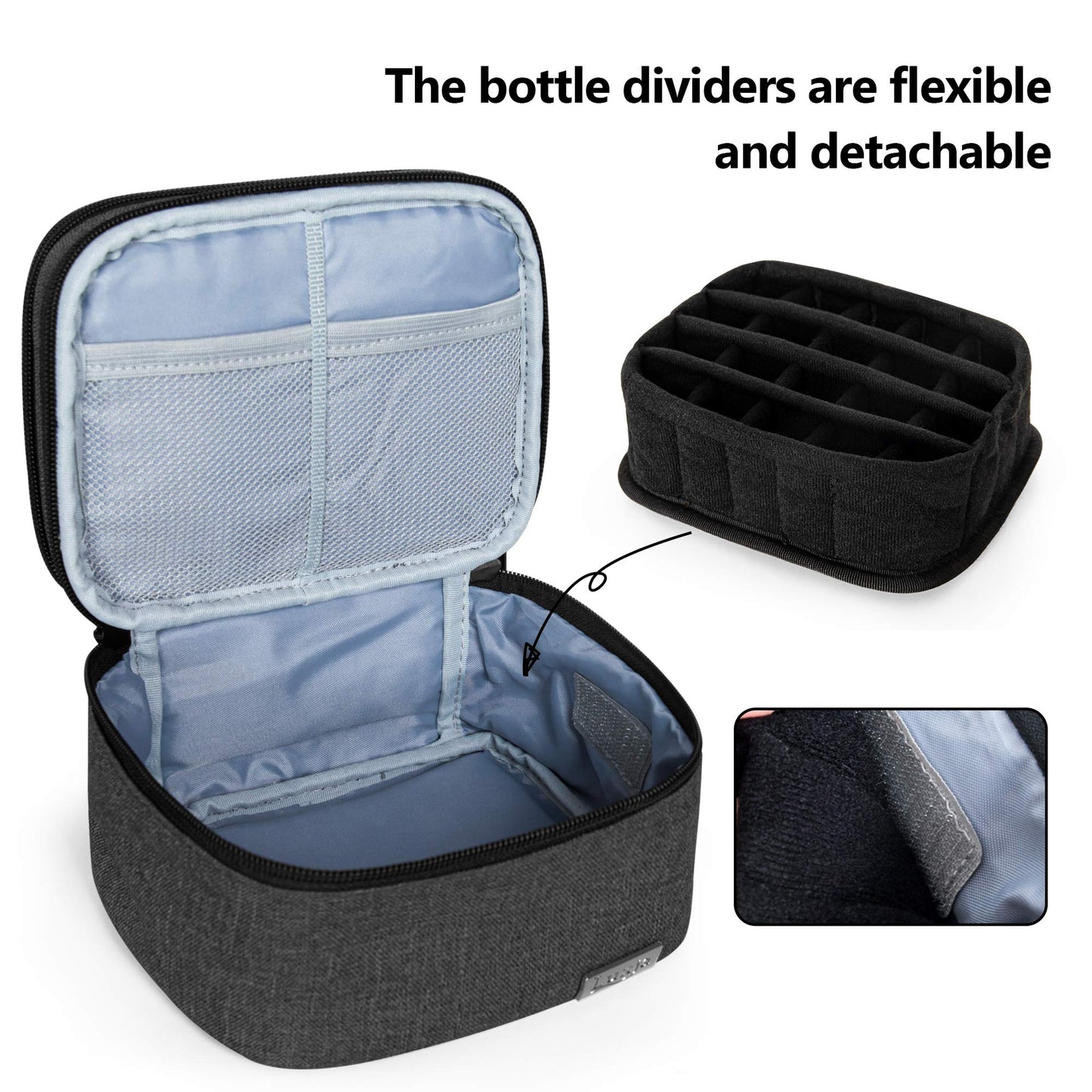 (Fit for 20 bottles, Black) - LUXJA Essential Oils Bag - Holds 20 Bottles (5ml-30ml, Also Fits for Roller Bottles), Double-Layer Organiser for Essential Oil and Accessories, Black