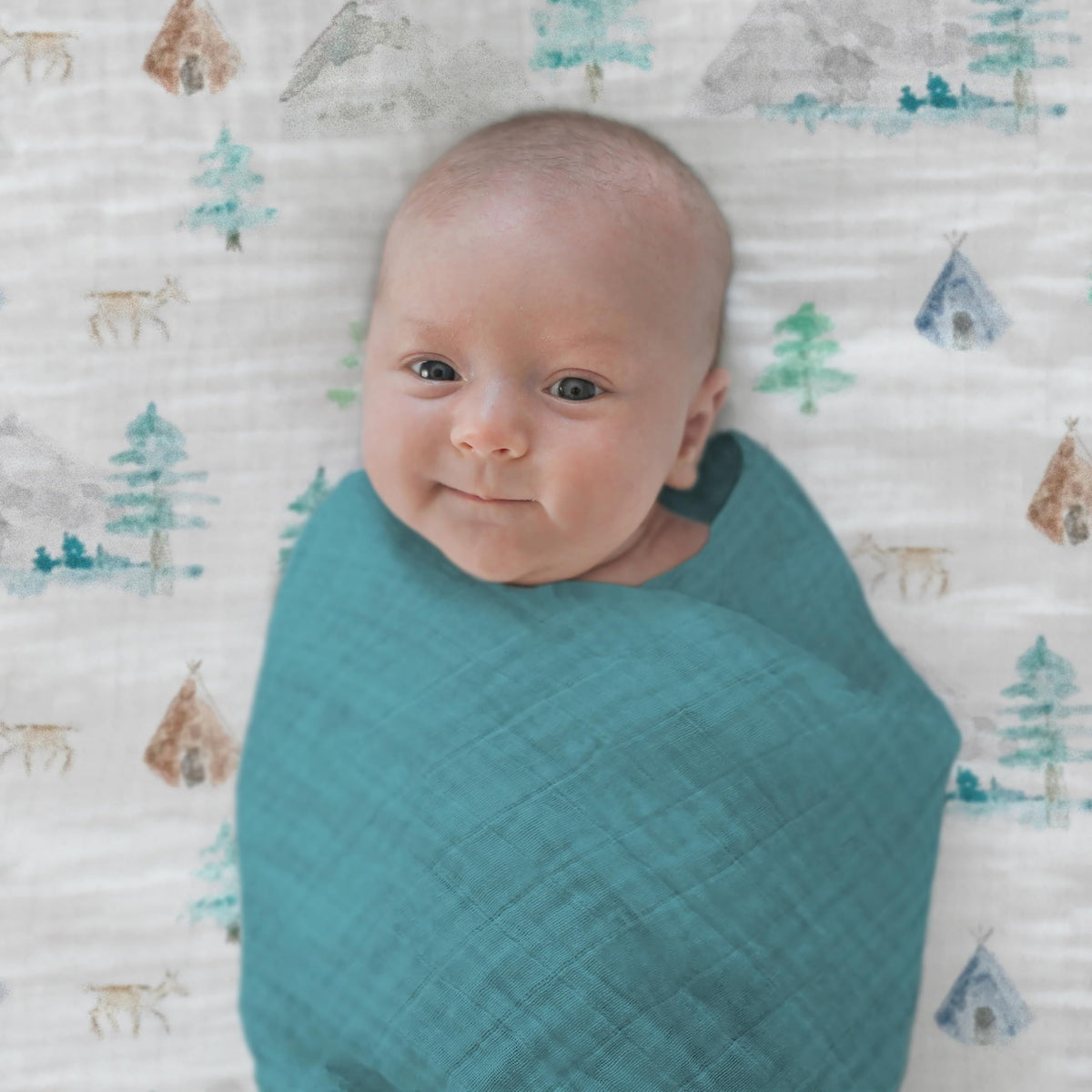 SwaddleDesigns - Mantas de Muselina de algodón para bebé niño y niña, Juego de 4, Mantas de recepción Neutra para recién Nacido, Registro de bebé y Regalo, 46 x 46 Pulgadas, Cascadia