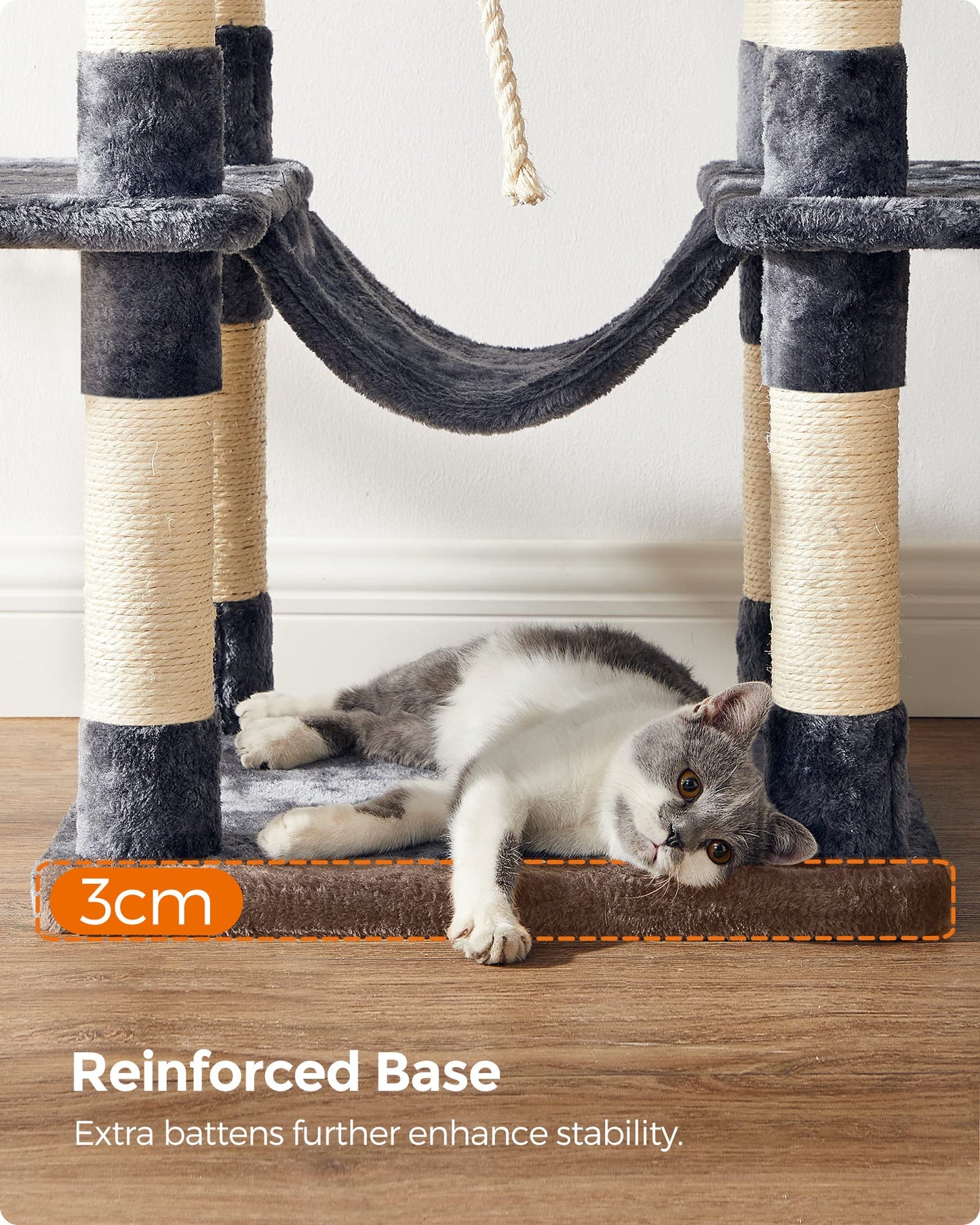 Feandrea Árbol para Gatos, Torre Grande para Gatos, 164 cm, con Hamaca, Condominio para Gatos, Gris Ahumado MPCT087G01