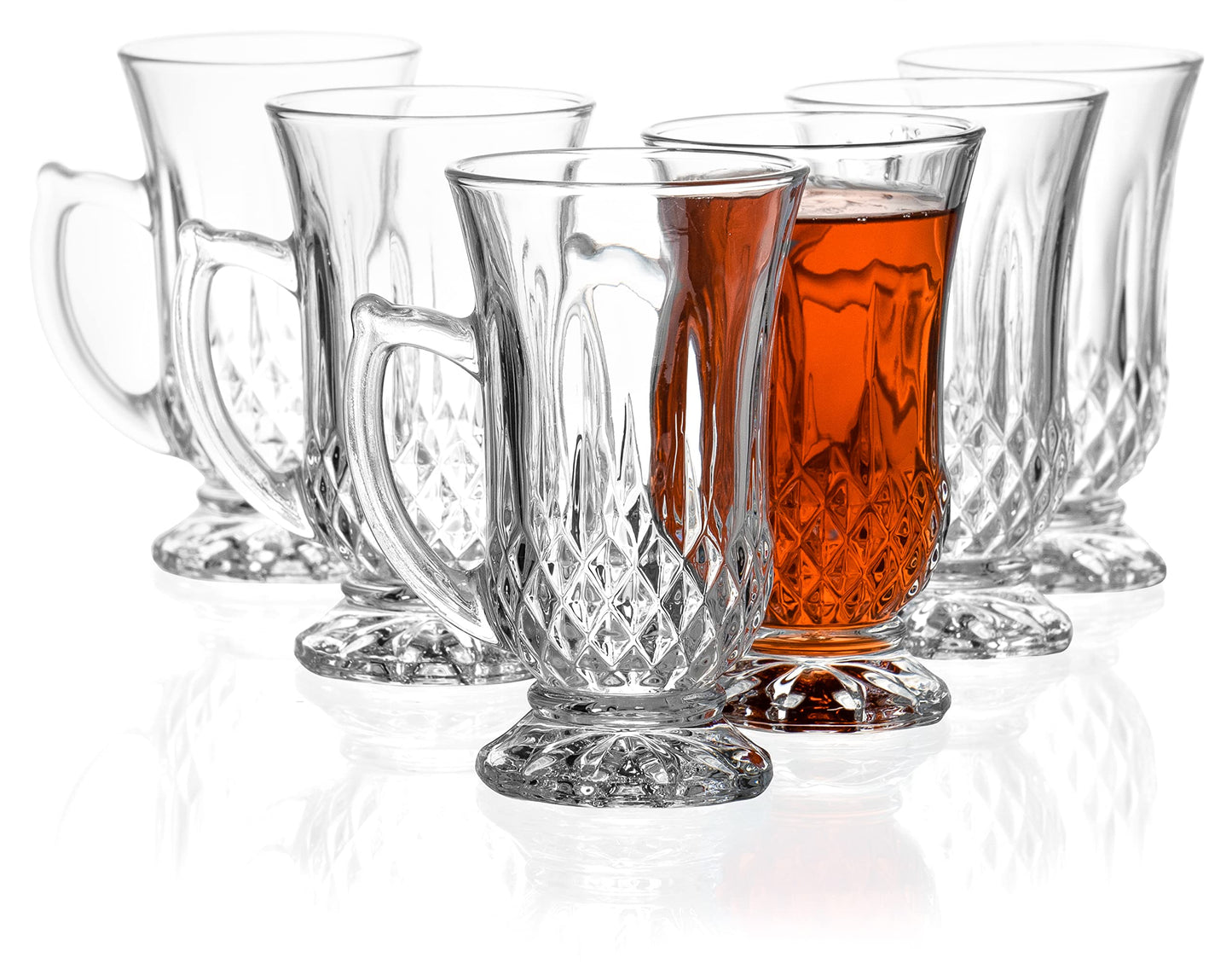 Juego de Tazas de Té de Vidrio Red Co. Transparente Clásico Diseño Grabado