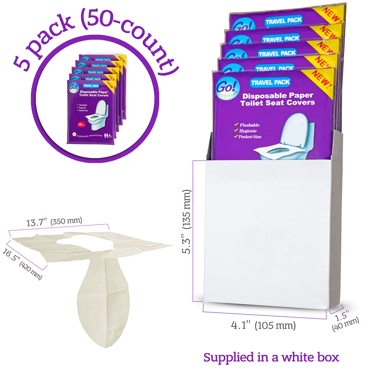 Fundas Desechables para Asientos de Inodoro GoHygiene XL blanco Paquete de Viaje