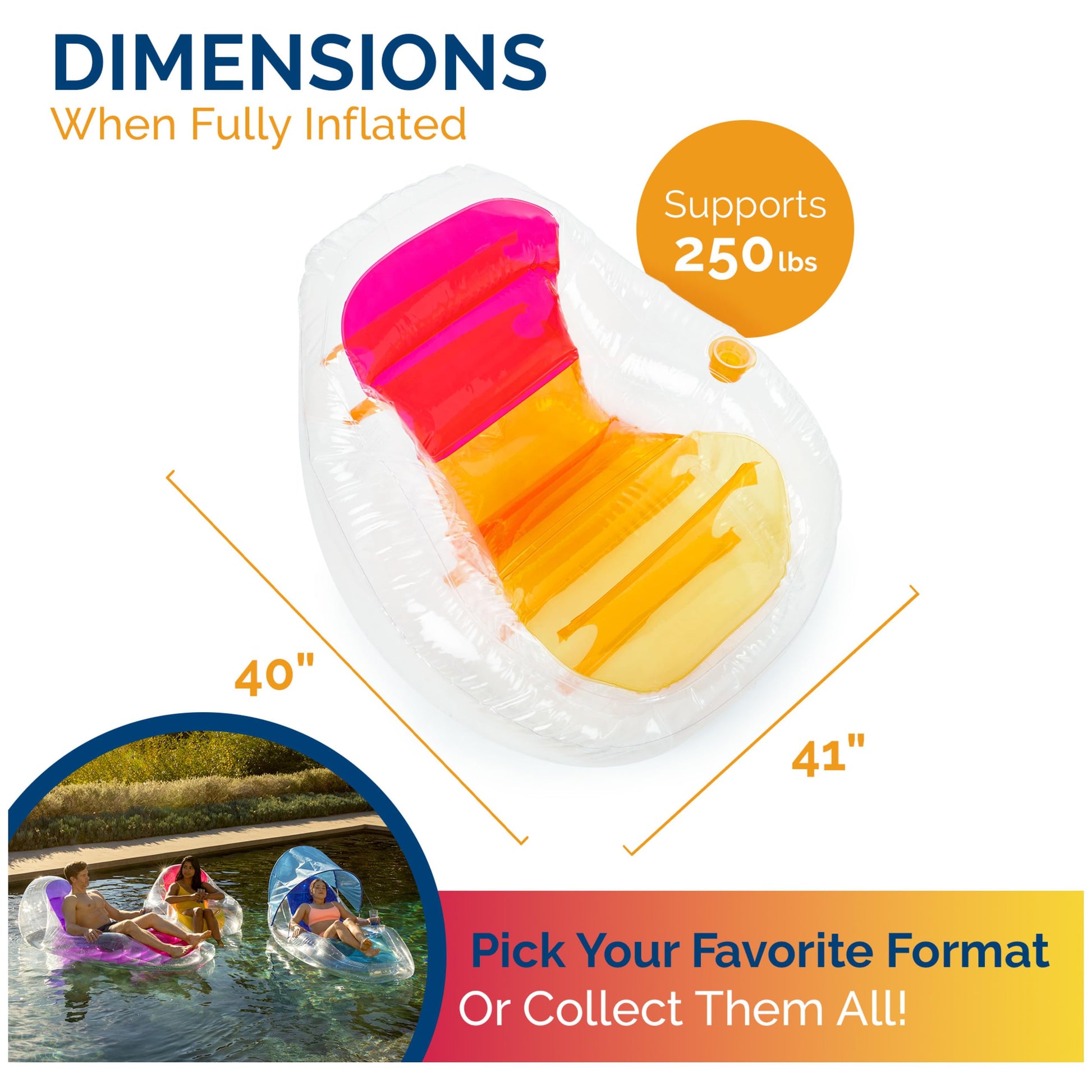 Flotador Inflable SwimWays Translúcido con Portavasos y Respaldo para Adultos