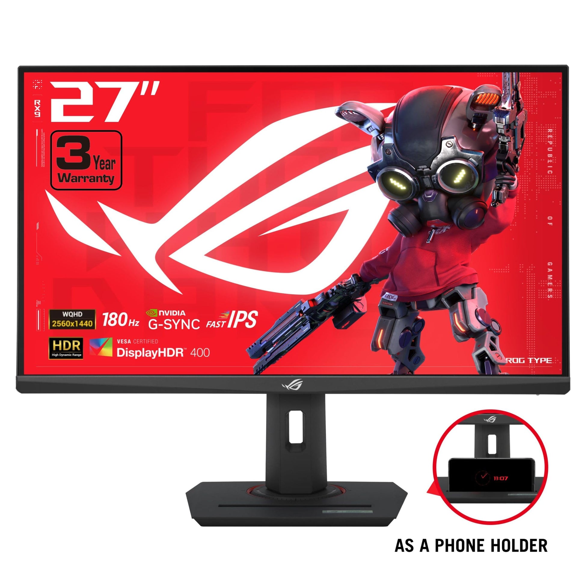 ASUS ROG Strix 27 Pulgadas QHD (2560 x 1440) HDR400 USB-C Gaming Monitor (XG27ACS), 180Hz, 1ms, IPS rápido, 133% sRGB, sincronización de desenfoque de Movimiento bajo Extremo, Compatible con G-Sync,