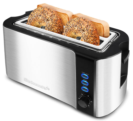 Elite Gourmet - Tostadora Ect-3100 Con Ranura Larga, Recalentadora, 6 Ajustes De Tostadas