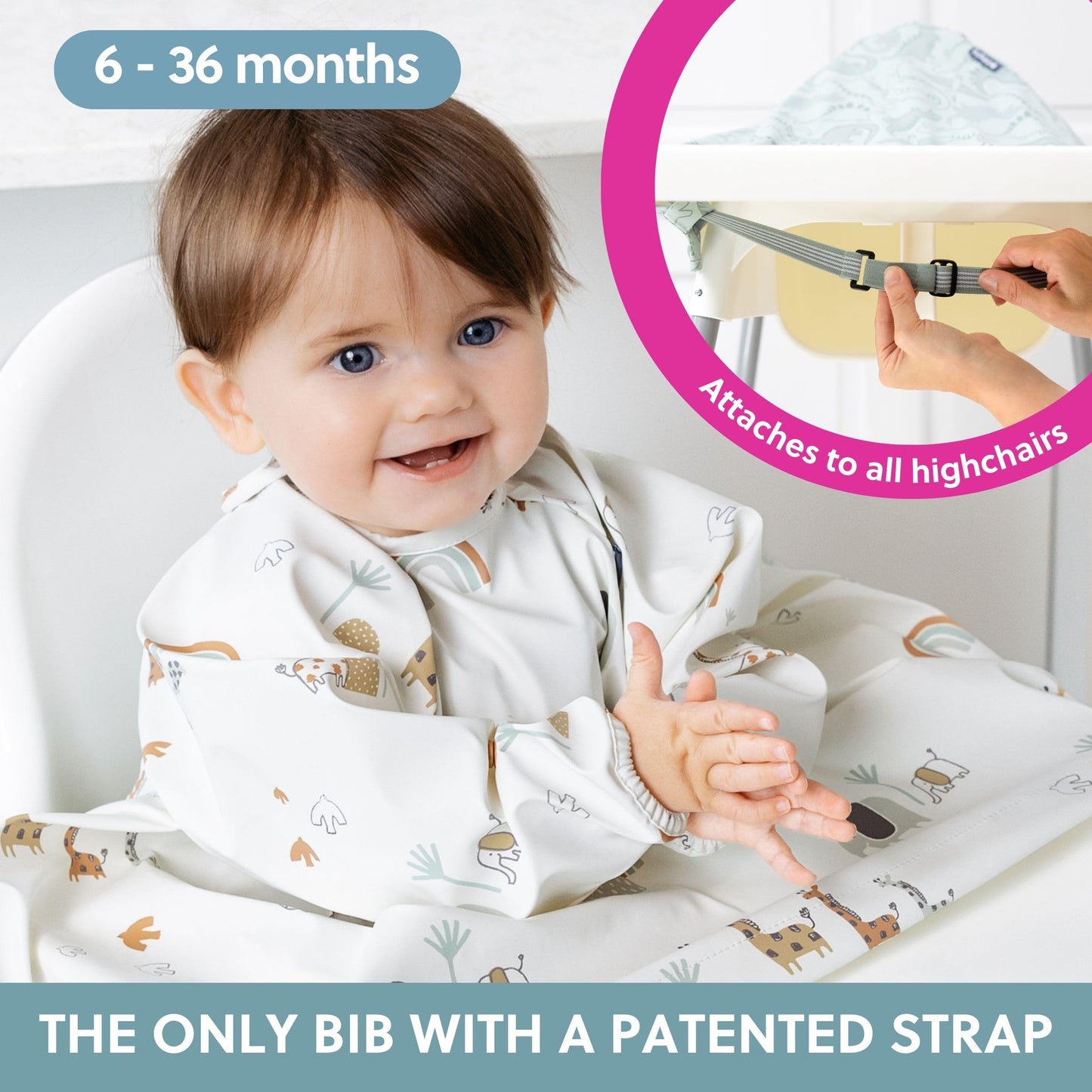 Bibado Baberos para bebé con mangas – Babero de destete LED para niños pequeños y bebés, 6-36 meses, se fija a sillas altas, cochecitos, mesas, Serengeti Spaghetti, One Size