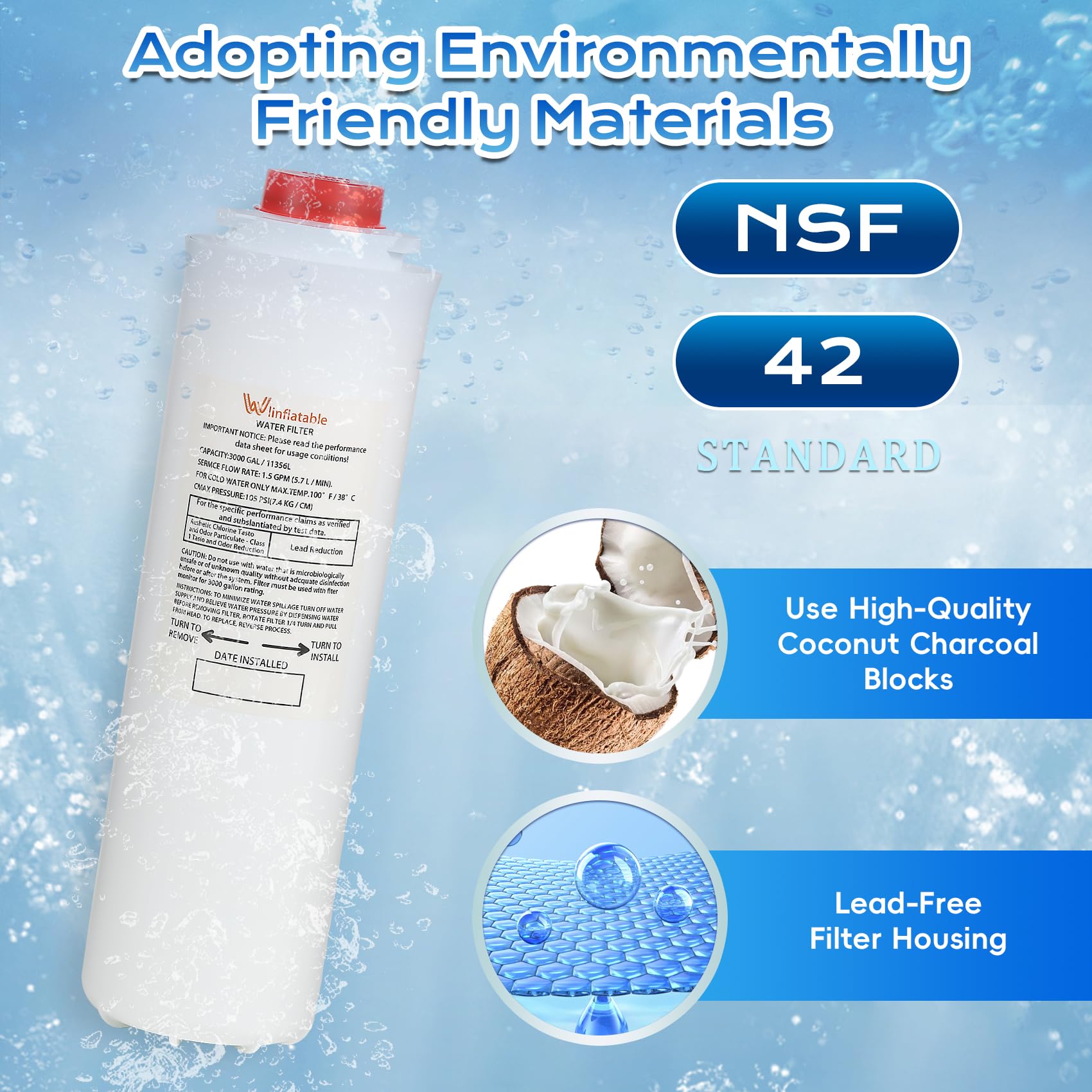 Filtros 51300C, repuesto para filtro Elkay 51300C EWF3000, compatible con estaciones de botellas de repuesto de filtro Ezh2o, filtro 51300C de alta capacidad, 3000 galones, sin chip (2 piezas)
