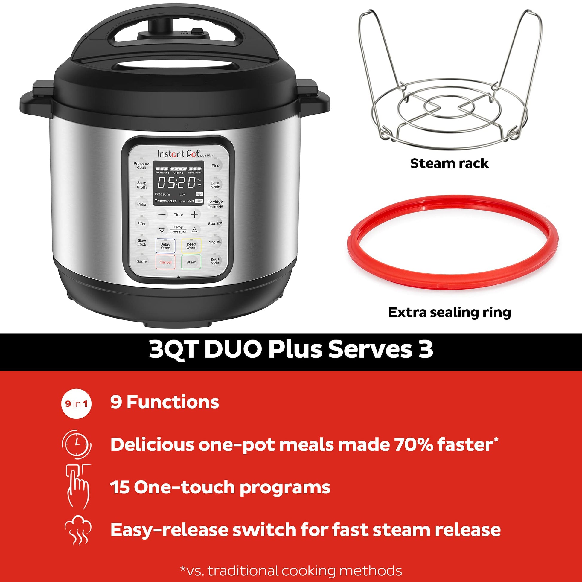 Instant Pot Duo Plus 3 Qt 9-in-1 multi- uso programable olla de presión, olla de cocción lenta