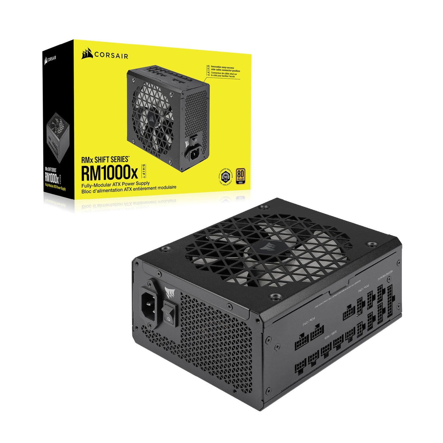 Corsair RM1000x Shift Fuente de alimentación Totalmente Modular - Compatible con ATX 3.1 y PCIe 5.1 - Modo Ventilador Cero RPM - Condensadores a 105°C - Eficiencia 80 Plus Gold - Negro