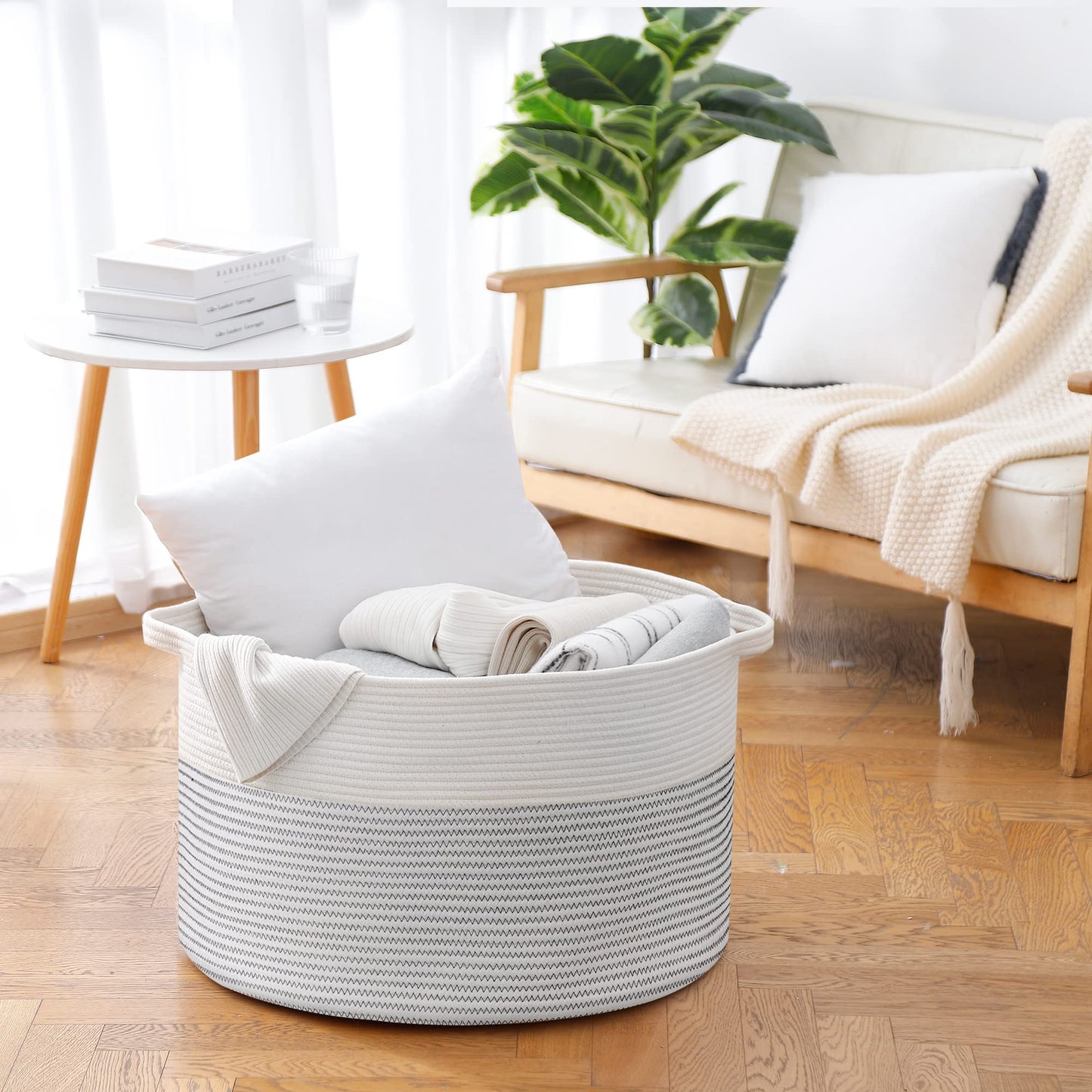 MEGASKET XXXL Cesta grande de cuerda de algodón para mantas para sala de estar, cestas de almacenamiento tejidas para organizar, cestas de juguetes para guardería para niños, organizador de