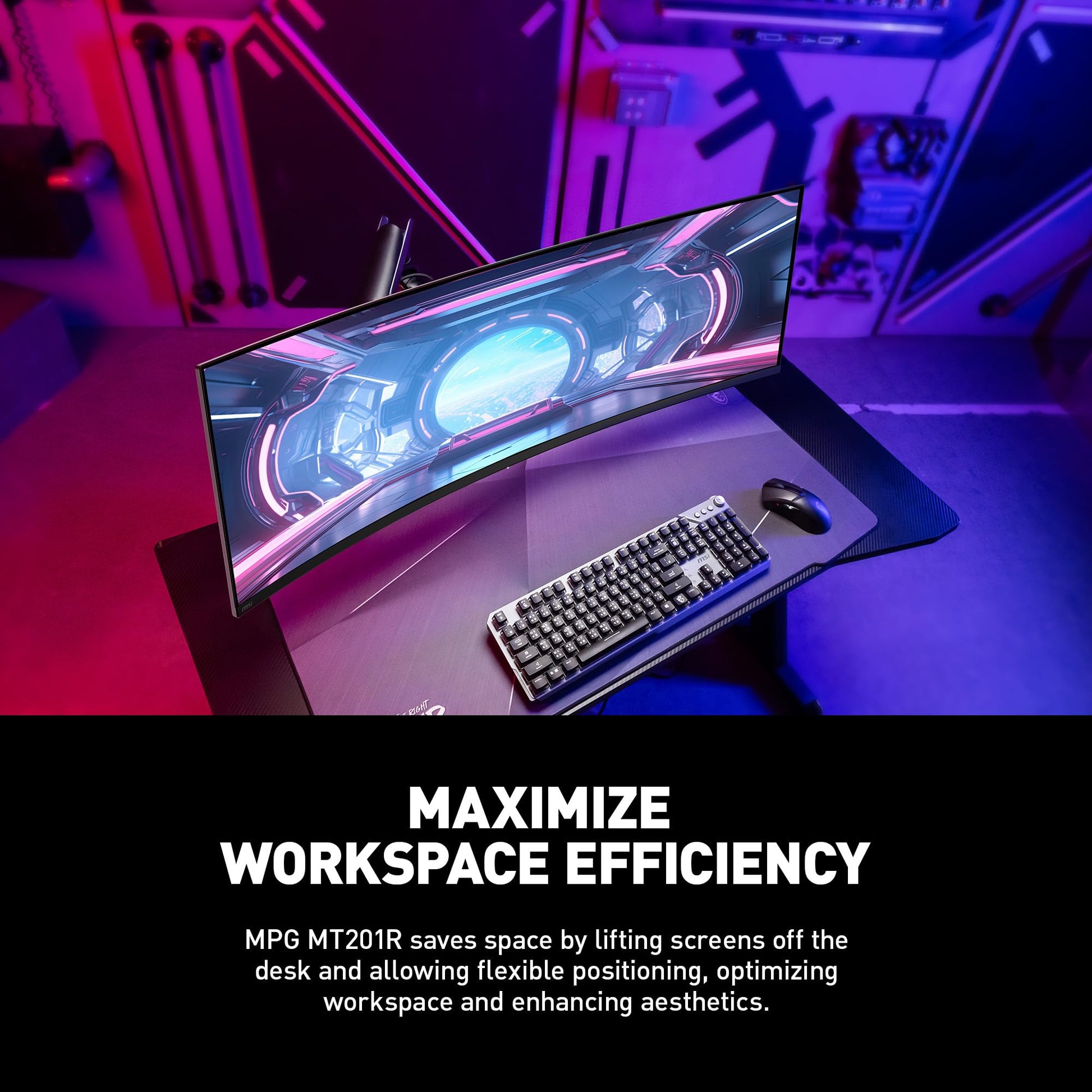 Brazo de Soporte para Monitor MSI MPG MT201R RGB Premium Negro Ajustable Compatible con VESA para Pantallas de 17 a 49 Pulgadas